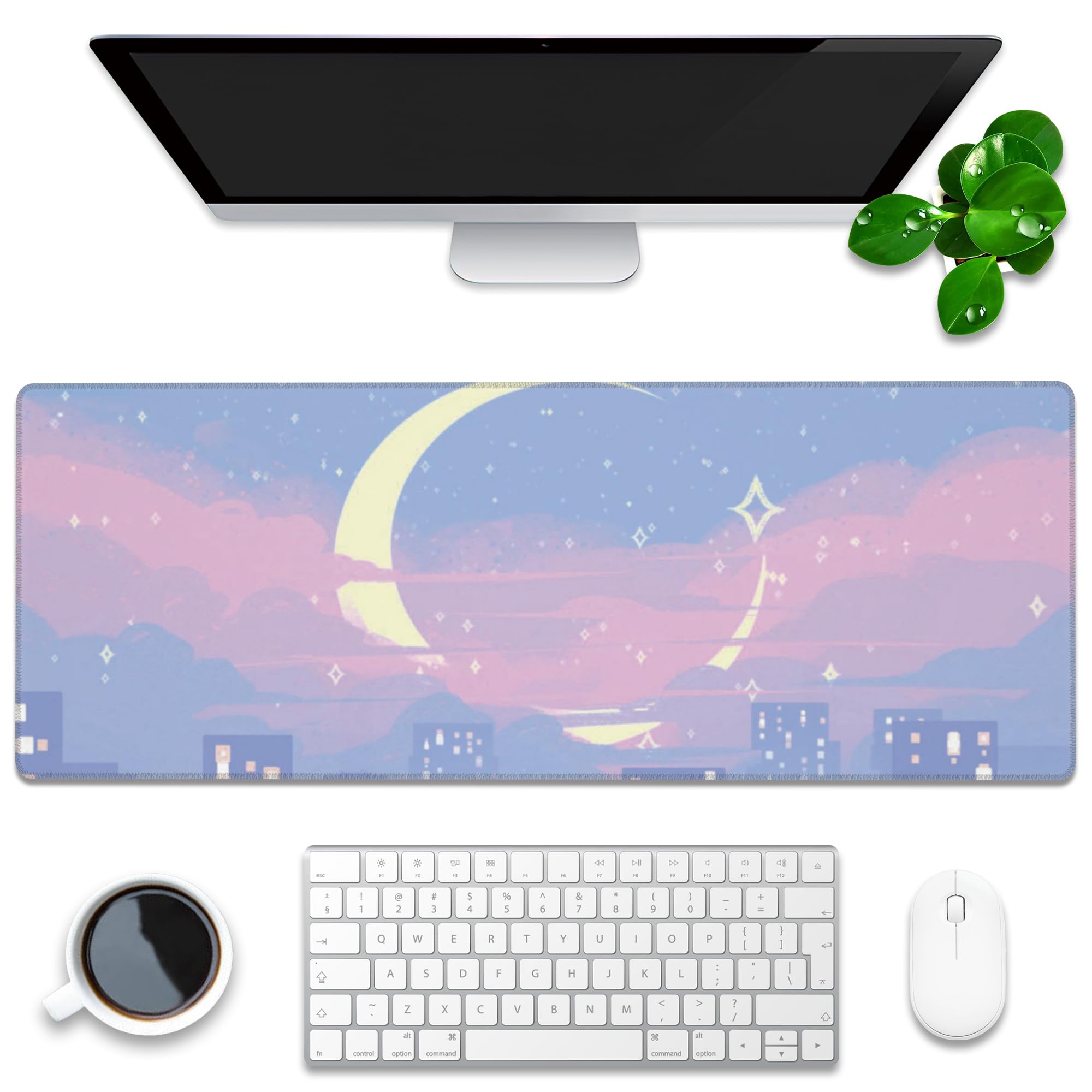 Anime Moon City Night Scene Extended Gaming Mouse Pad - 31.5