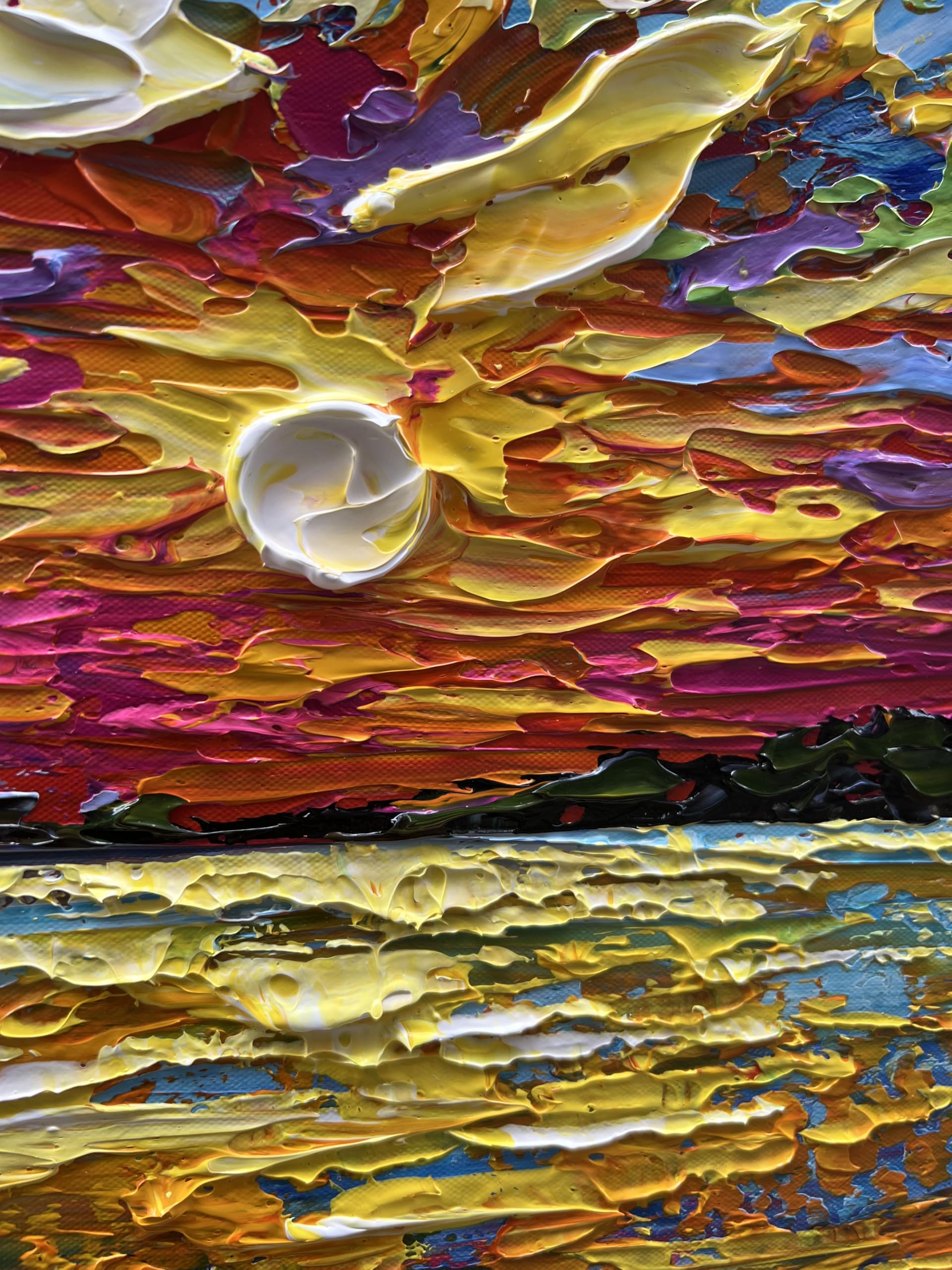Hand-Painted Sea Sunrise Abstract Oil Painting - Modern Large Canvas Wall Art (48x24 inches) for Living Room, Bedroom & Hallway Decor | Coastal Landscape Home Decoration | Perfect for Beach House & Office Wall Art