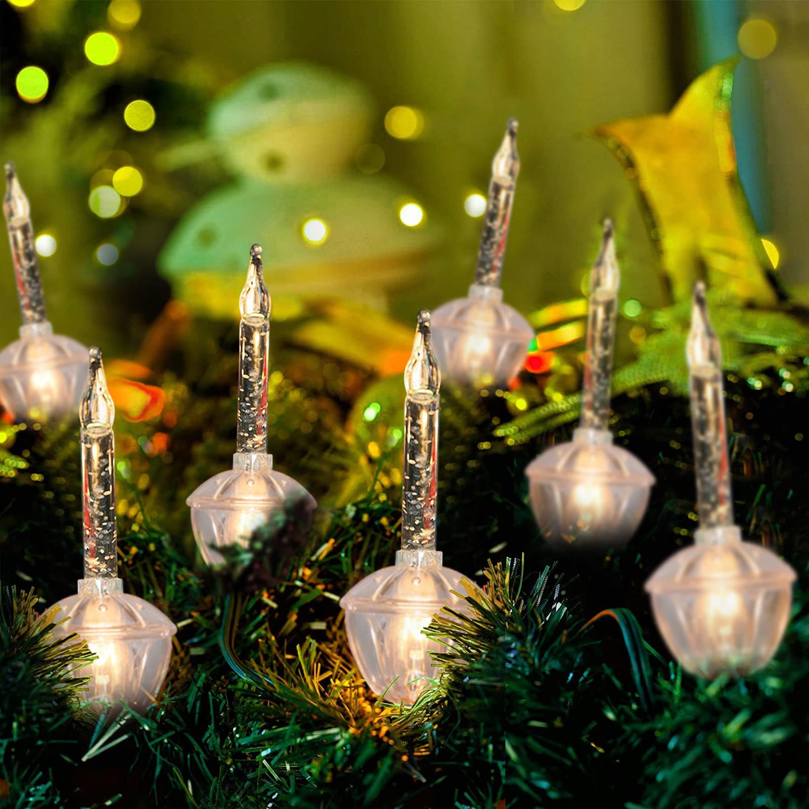 4 Pack Christmas Bubble Lights Replacement Bulbs - Silver Glitter C7 E12 Candelabra Base Bulbs - Traditional Bubble Night Lights for Tree Decor - Perfect for Holiday Home, Party & Festive Decorations
