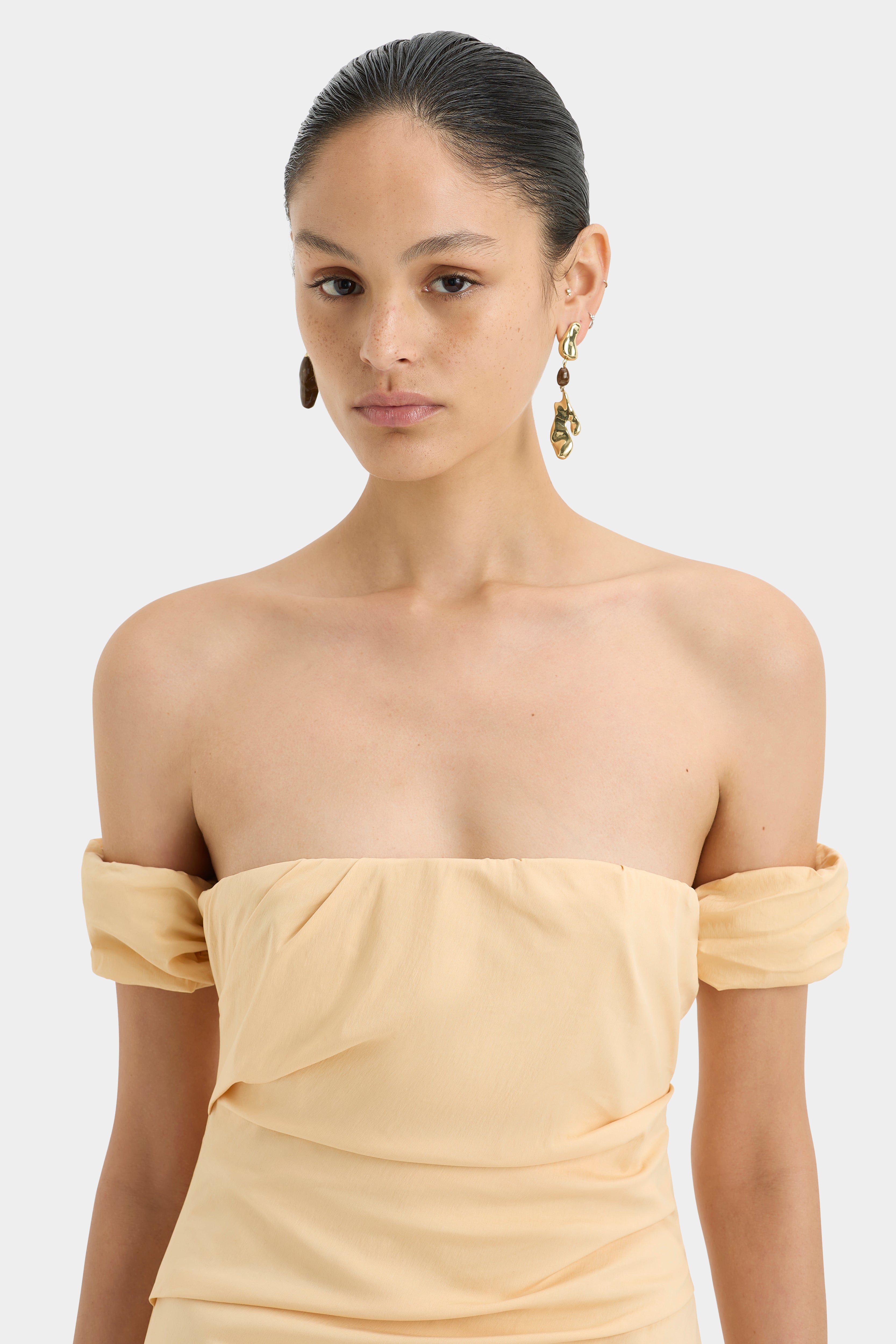 Elegant Carmen Draped Gown - Women's Formal Evening Dress for Prom, Wedding & Special Occasions
