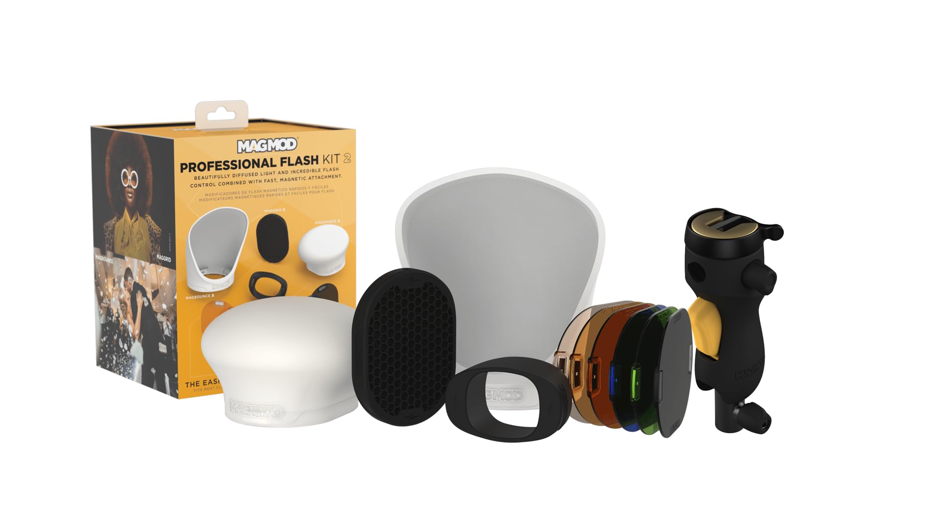 MagMod Professional Flash Kit 2 with MagShoe 2 - Magnetic Photography Lighting Diffuser Set | Universal Cold Shoe Flash Mount for Off-Camera Flash | Lightweight Modifiers for Studio & Outdoor Photography | Perfect for Portraits, Events & Product Shoots