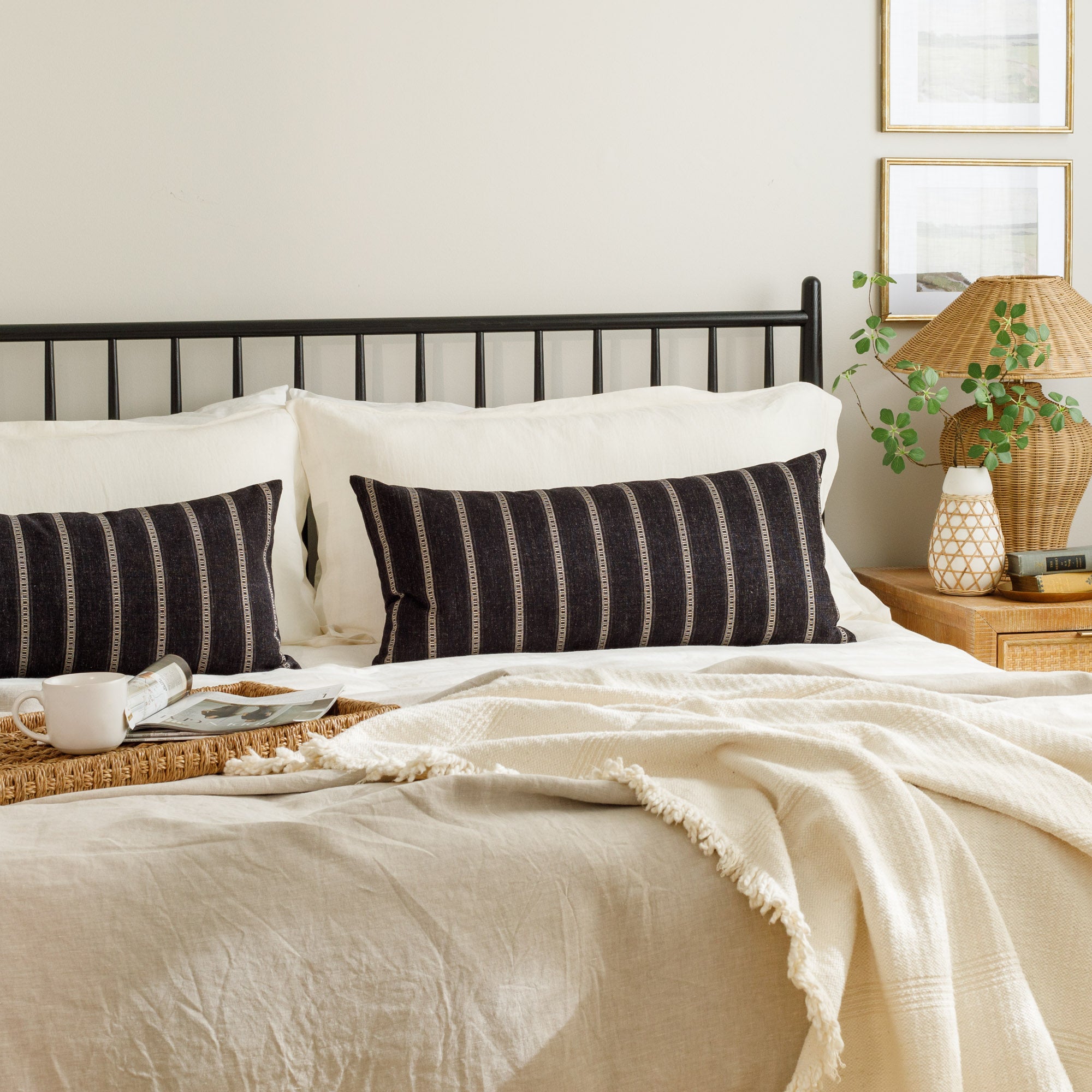 Brunswick Stripe 15x32 XL Lumbar Pillow in Onyx - Perfect for Sofa, Bed & Office Chair Support