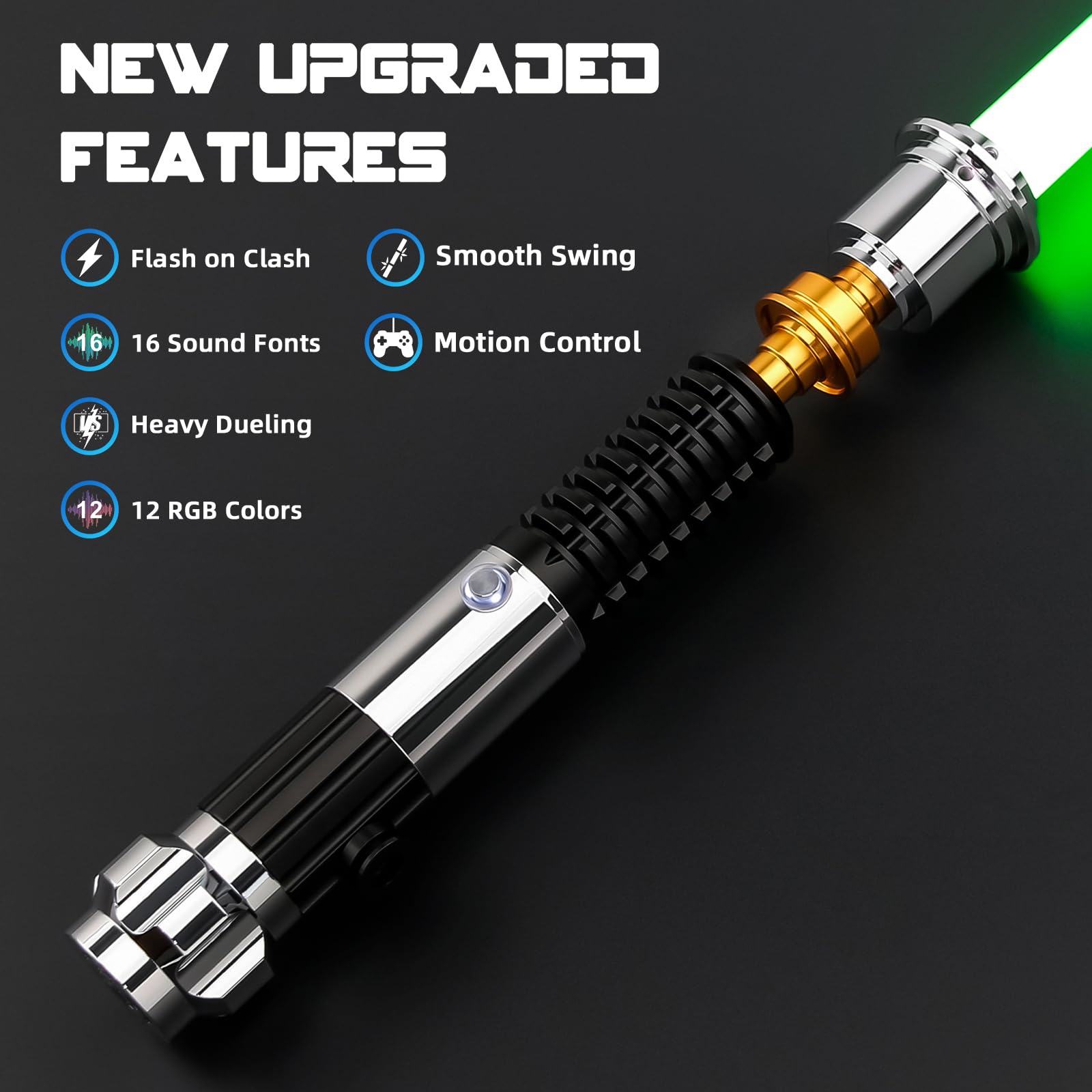 Motion Control Dueling Lightsaber - Smooth Swing Metal Handle Light Saber with 16 Sound Effects & 12 RGB Colors - Perfect for Star Wars Cosplay, Adult Collectors & Kids Gifts (Ideal for Duels, Halloween Costumes & Movie Reenactments)