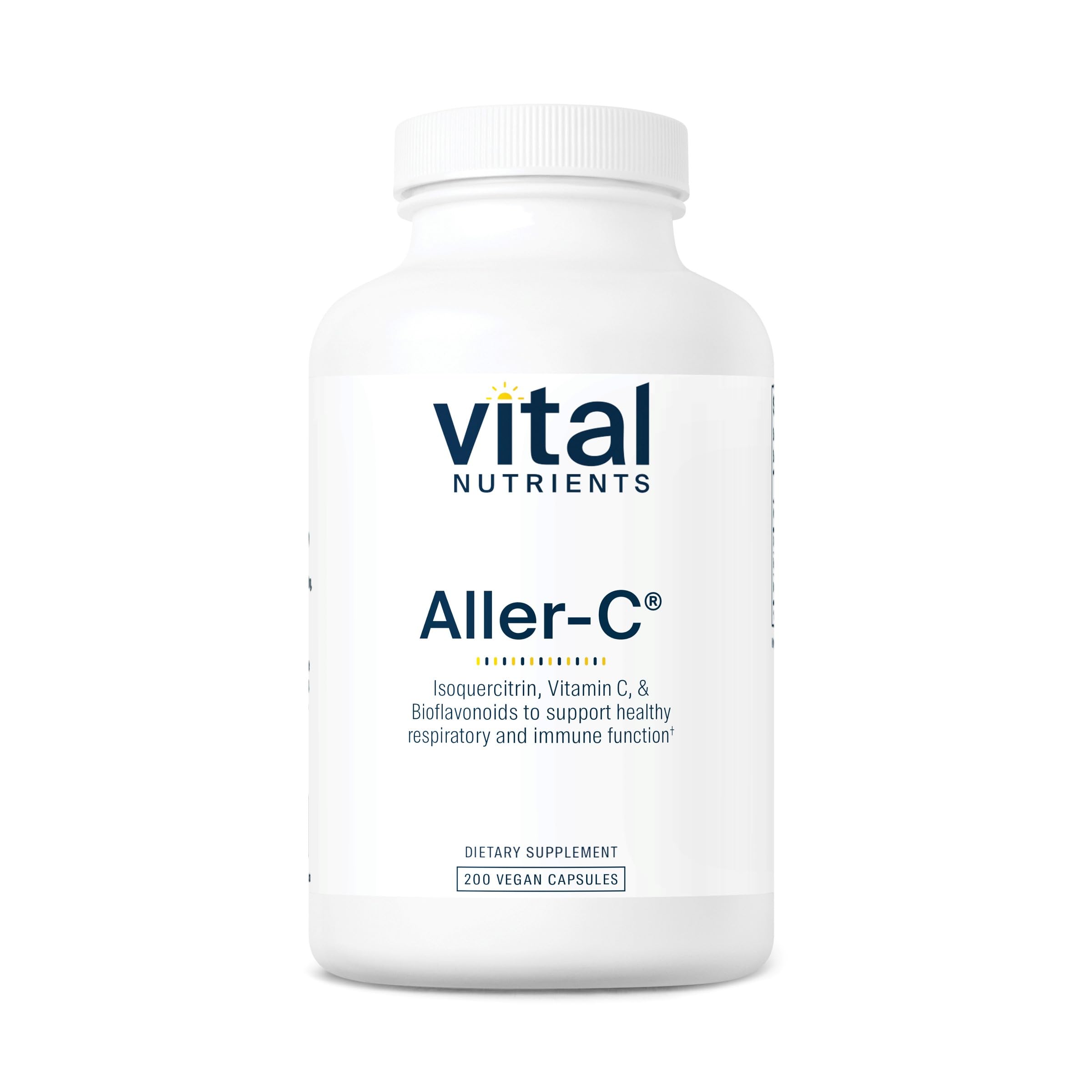 Vital Nutrients Aller-C | Vegan Respiratory & Sinus Support Supplement with Isoquercitrin, Bromelain, Bioflavonoids & Vitamin C | Gluten, Dairy & Soy Free | 200 Capsules | Supports Seasonal Allergies & Immune Health