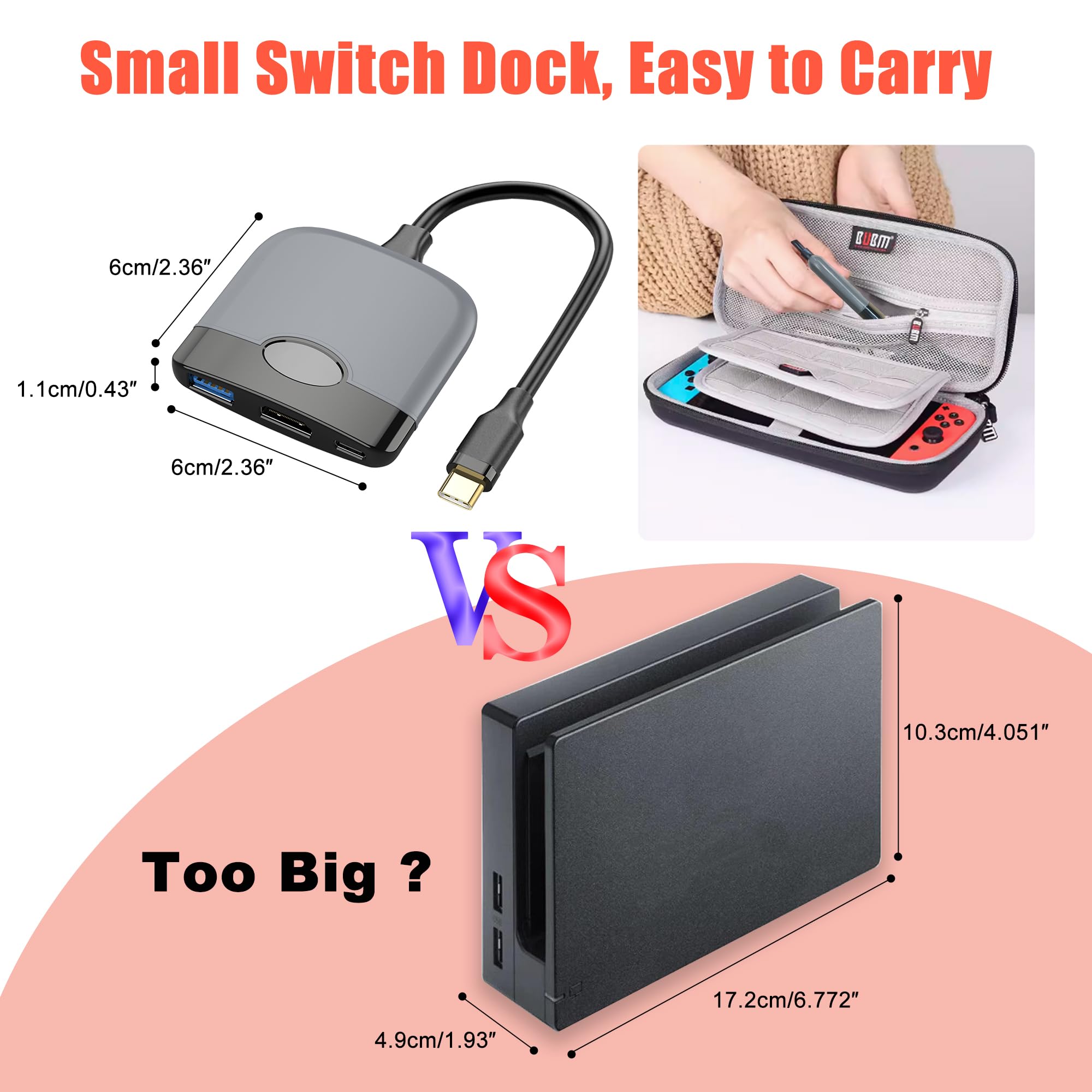 Premium Nintendo Switch Dock for TV - Portable Docking Station with HDMI/PD/USB 3.0 for Switch & OLED Models | HDMI Adapter & Essential Gaming Accessories | Perfect for Home Entertainment & Travel Gaming Setup