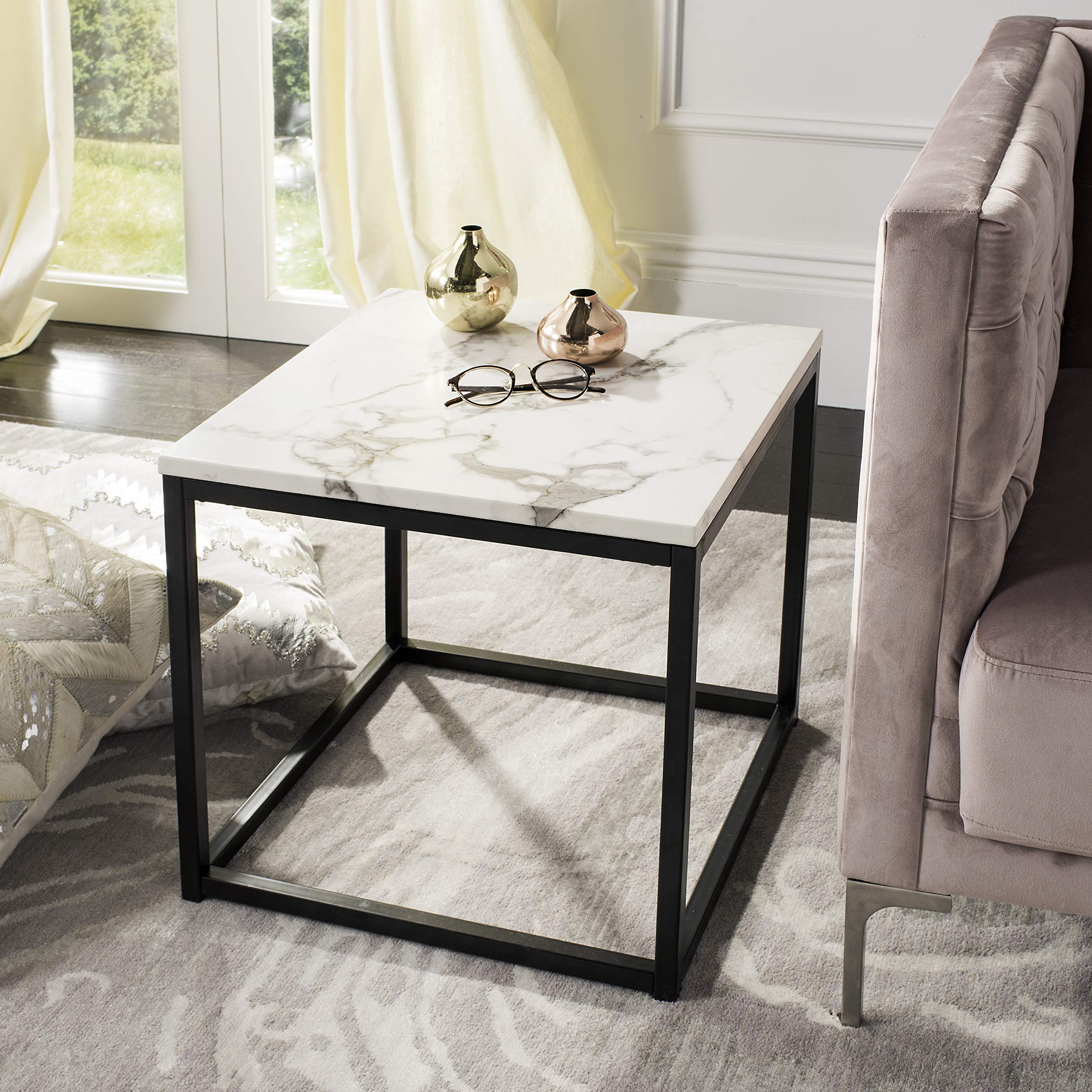 Safavieh Baize White & Grey Square End Table - Modern Living Room Side Table for Home Decor, Coffee Table Accent, Bedroom Nightstand