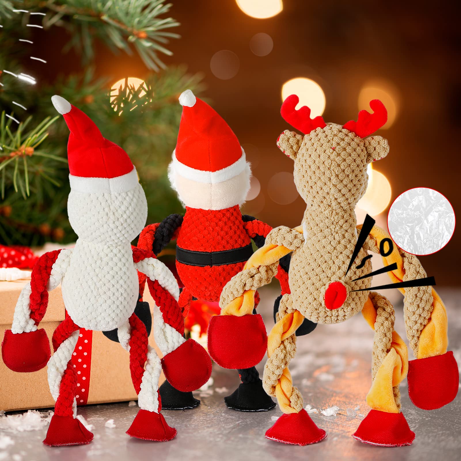 Senneny 3 Pack Christmas Dog Toys - Santa, Reindeer & Snowman Squeaky Plush Toys for Small, Medium & Large Dogs | Durable Chew Toys for Puppies | Perfect for Holiday Playtime & Interactive Training