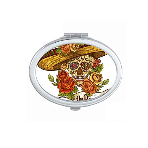 DIYthinker Mexico Day of The Dead Sombrero Sugar Skull Mirror - Portable Folding Double-Sided Makeup Mirror for Halloween, Dia de los Muertos, Cosplay & Travel