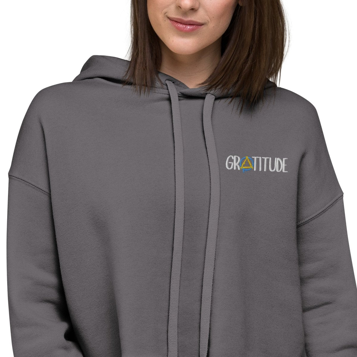 Gratitude Embroidered Women's Crop Hoodie - Stylish Pullover Sweatshirt for Casual Wear, Yoga & Street Fashion