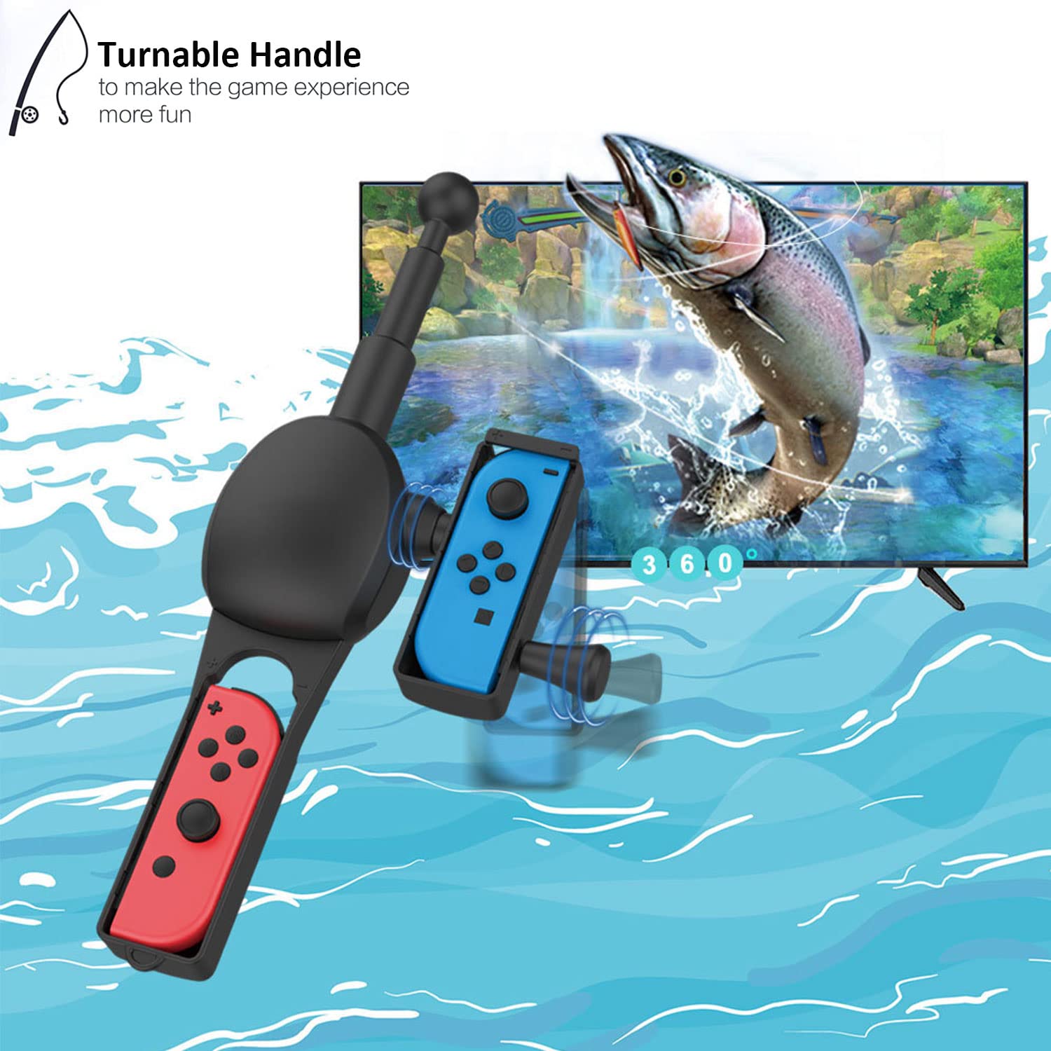 Best Fishing Rod Grip for Nintendo Switch OLED Joy-Con - Compatible with Legendary Fishing & Fishing Star World Tour Games - Ergonomic Rotatable Handle for Realistic Gameplay - Perfect for Home Entertainment & Family Game Nights
