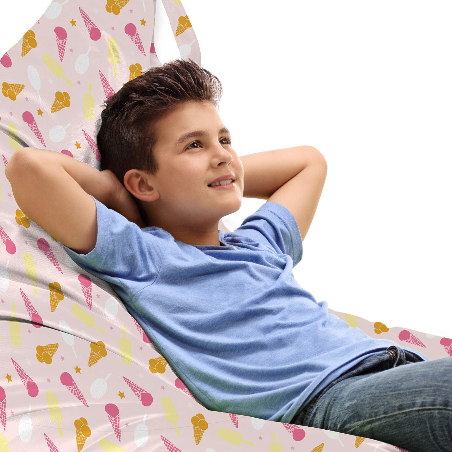 Ambesonne Sweets Lounger Chair Bag - Ice Cream Cones & Stars Pattern, Large Capacity Storage Organizer with Handle, Pink & Dark Yellow - Perfect for Beach, Picnic, Camping, and Home Storage