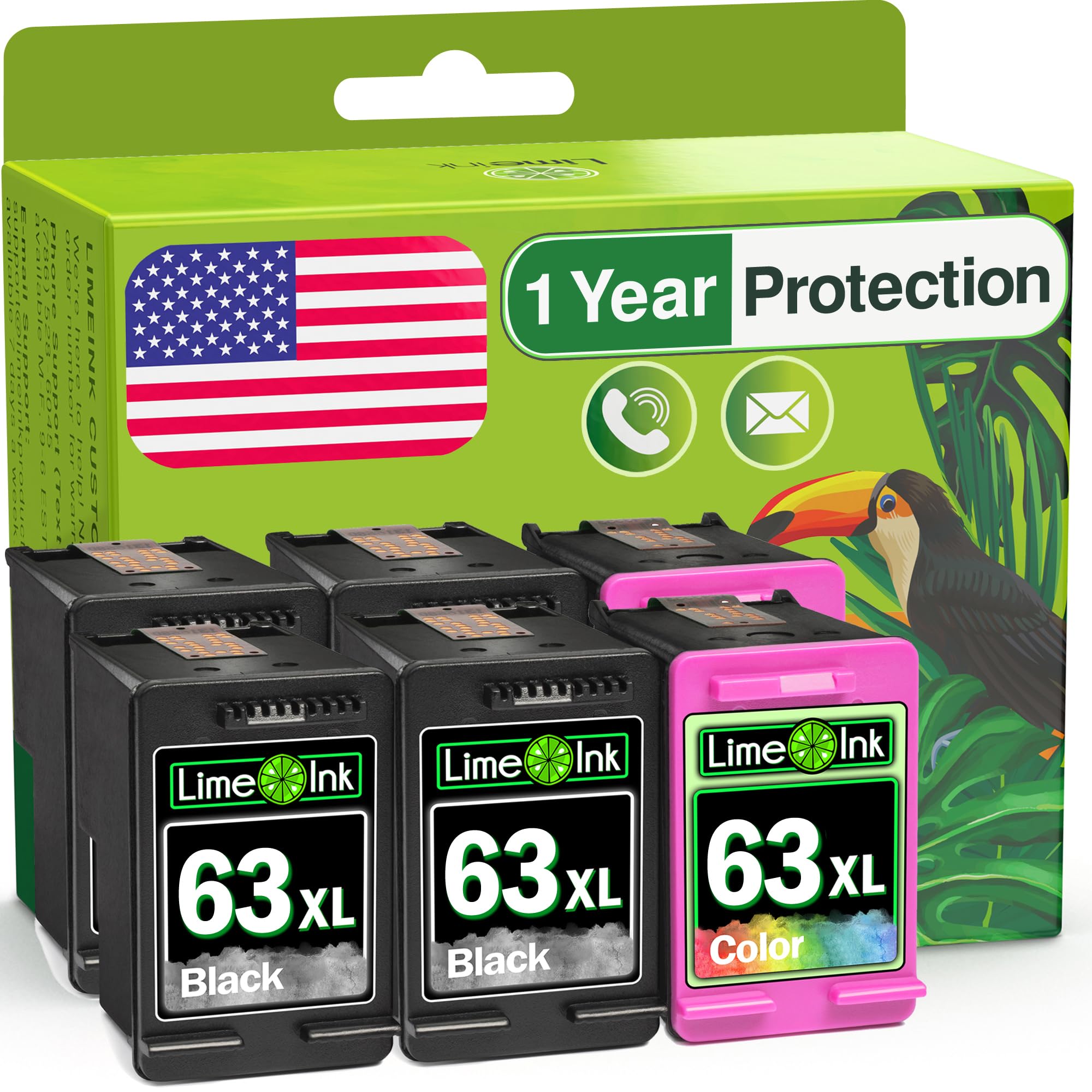 Limeink Remanufactured HP 63XL Ink Cartridges - 6-Pack Replacement for HP 63 & 63XL - Compatible with OfficeJet 3830 Printers - Perfect for Home Office Printing & School Projects
