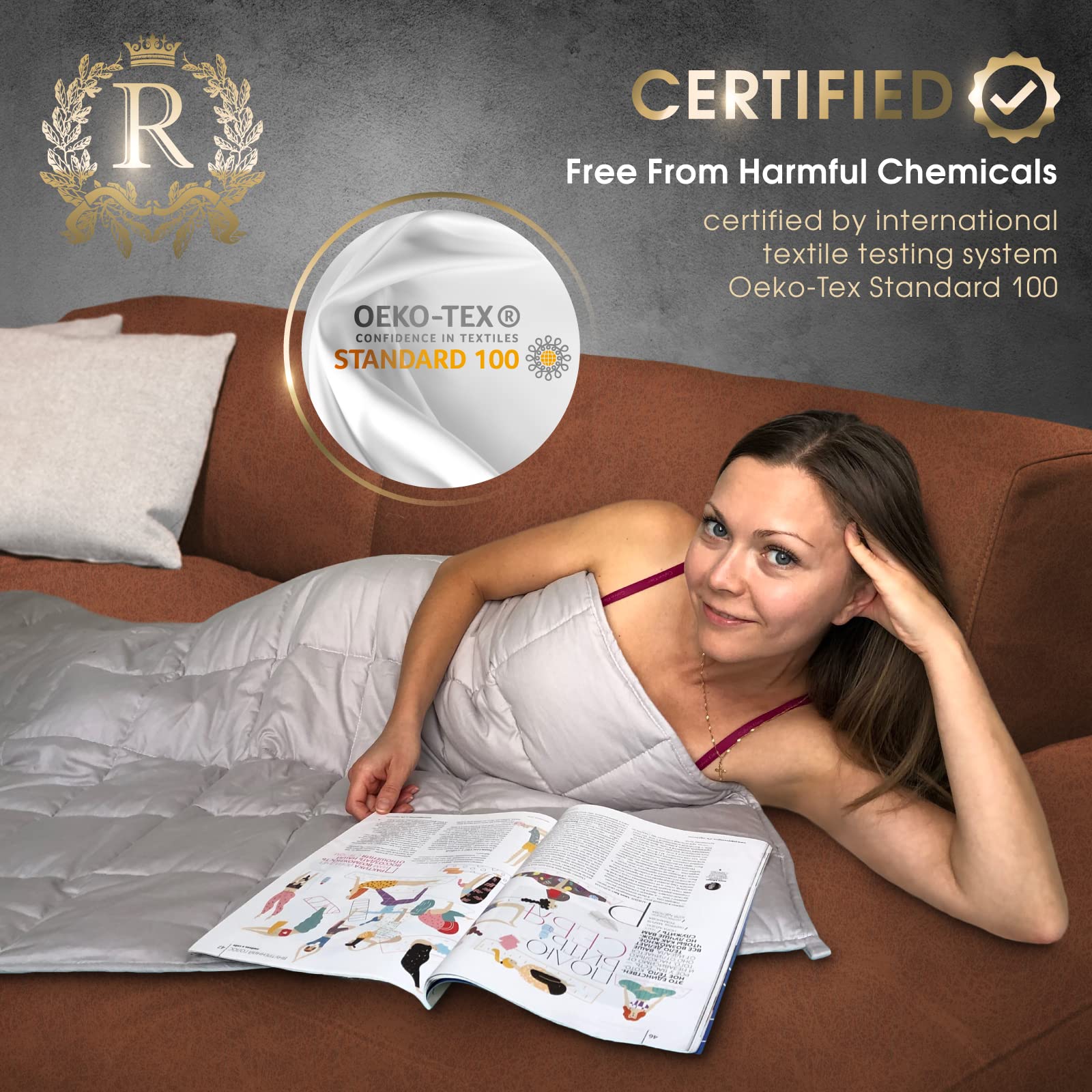 Royal Therapy Weighted Blanket - 20lbs Heavy 100% Cotton Blanket with Premium Glass Beads (48''x78'', Satin Gold) for Adults & Teens - Perfect for Twin/Queen Bed, Anxiety Relief, Stress Reduction & Better Sleep