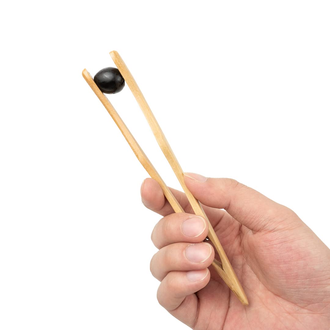 7 Inch Natural Bamboo Wooden Serving Tongs - 10 Pack Curved Disposable Kitchen Tongs for Cheese, Muffin, Fruits, Bacon & Bread - Perfect for Breakfast, BBQ, Picnics & Buffet Serving