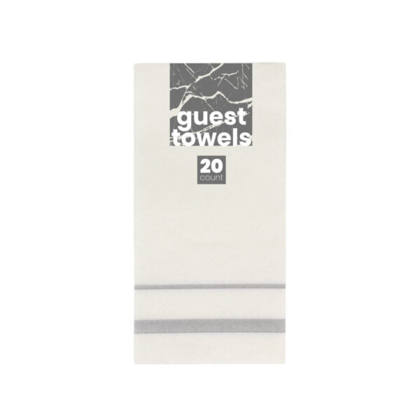 Premium Linen-Like Guest Towels with Gold/Silver Trim - 20-Pack White Bathroom Towels for Hotels, Spas, and Luxury Home Decor