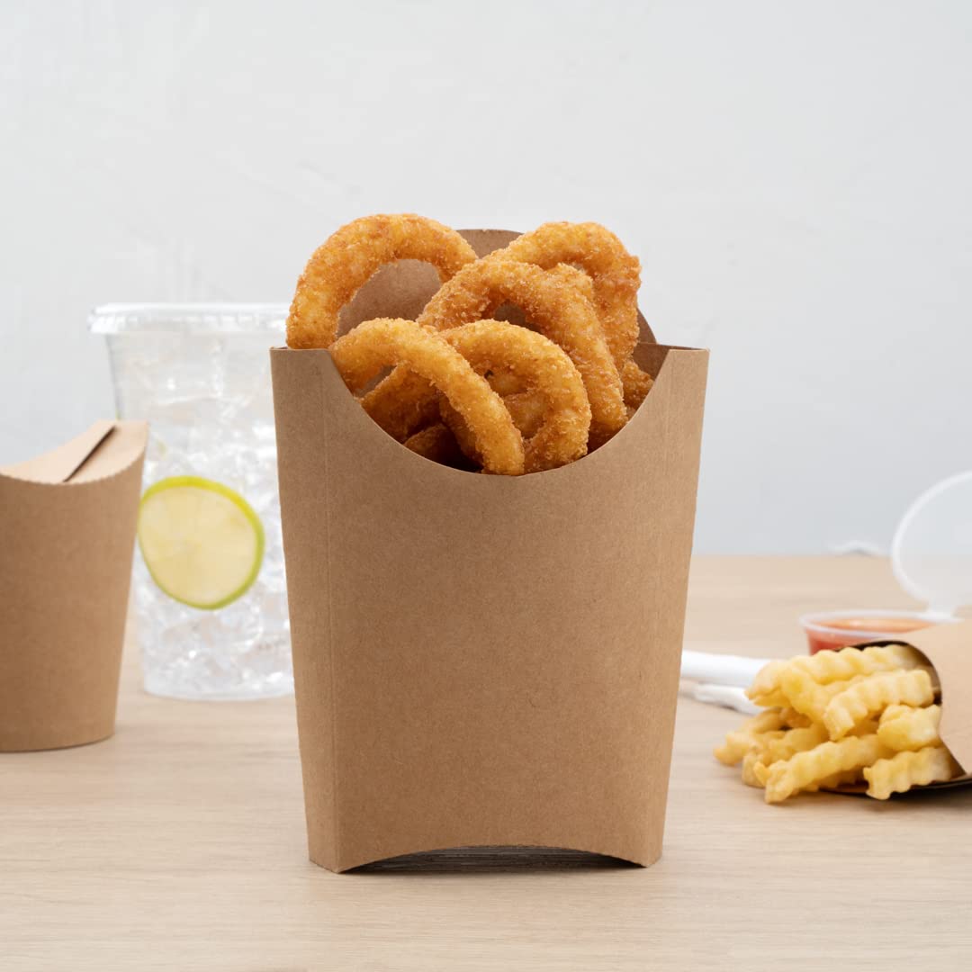 Eco-Friendly 4oz Kraft Paper French Fry Cups - 100-Pack Disposable Snack Containers for Fries, Onion Rings, Popcorn & Cookies | Stackable, Sustainable 4.7x3.5x5.1 Inch Food Holders | Perfect for Restaurants, Food Trucks, Movie Nights & Parties