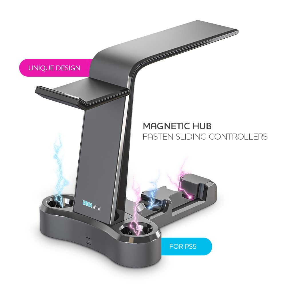 Skywin VR Charging Stand for PS5 - Organize & Charge PSVR Headset & Controllers | Perfect VR Gaming Setup Accessory for Home Entertainment & Display