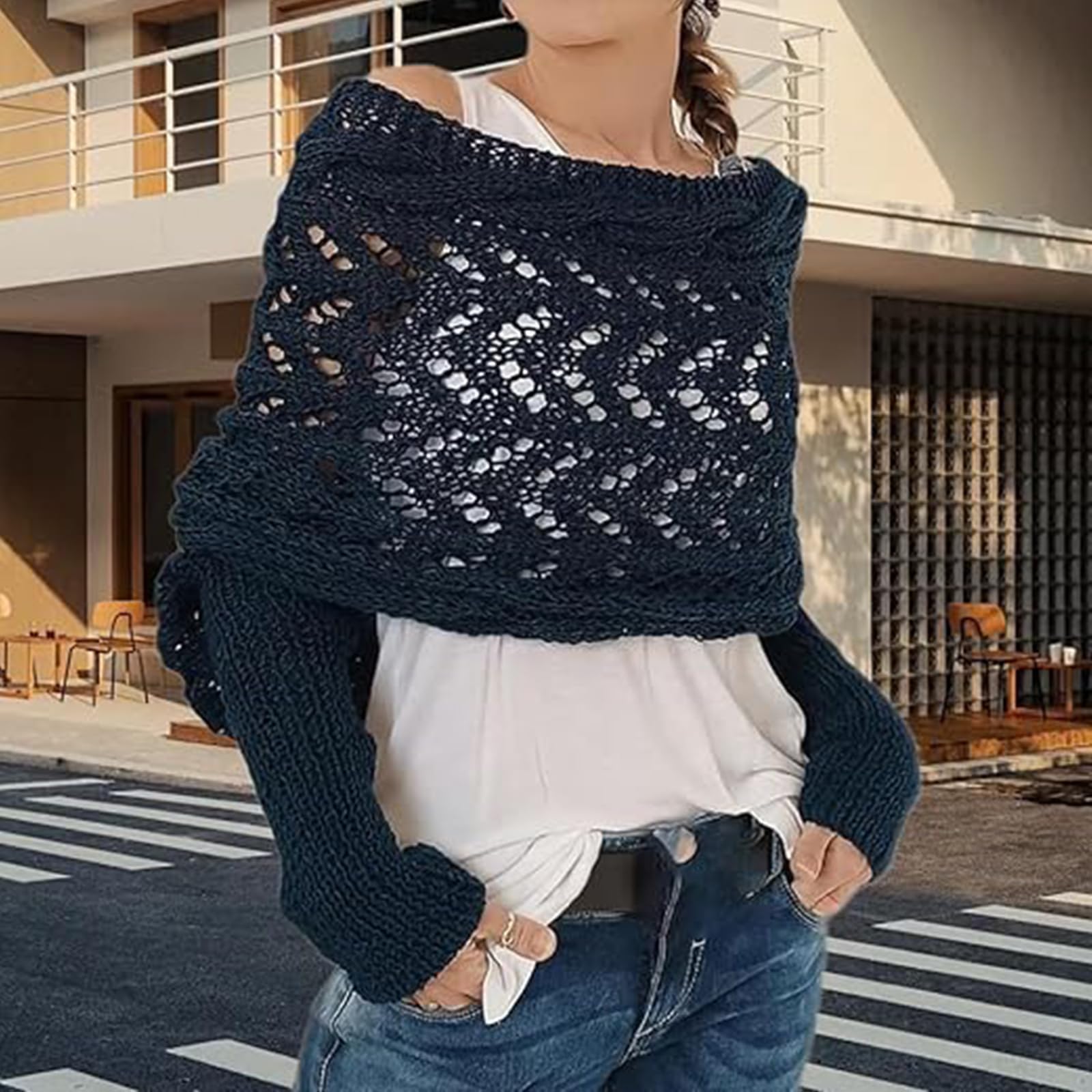 Women's Knitted Double Sleeve Scarf - Warm Winter Fashion Accessory for Outdoor Activities, Travel & Cold Weather