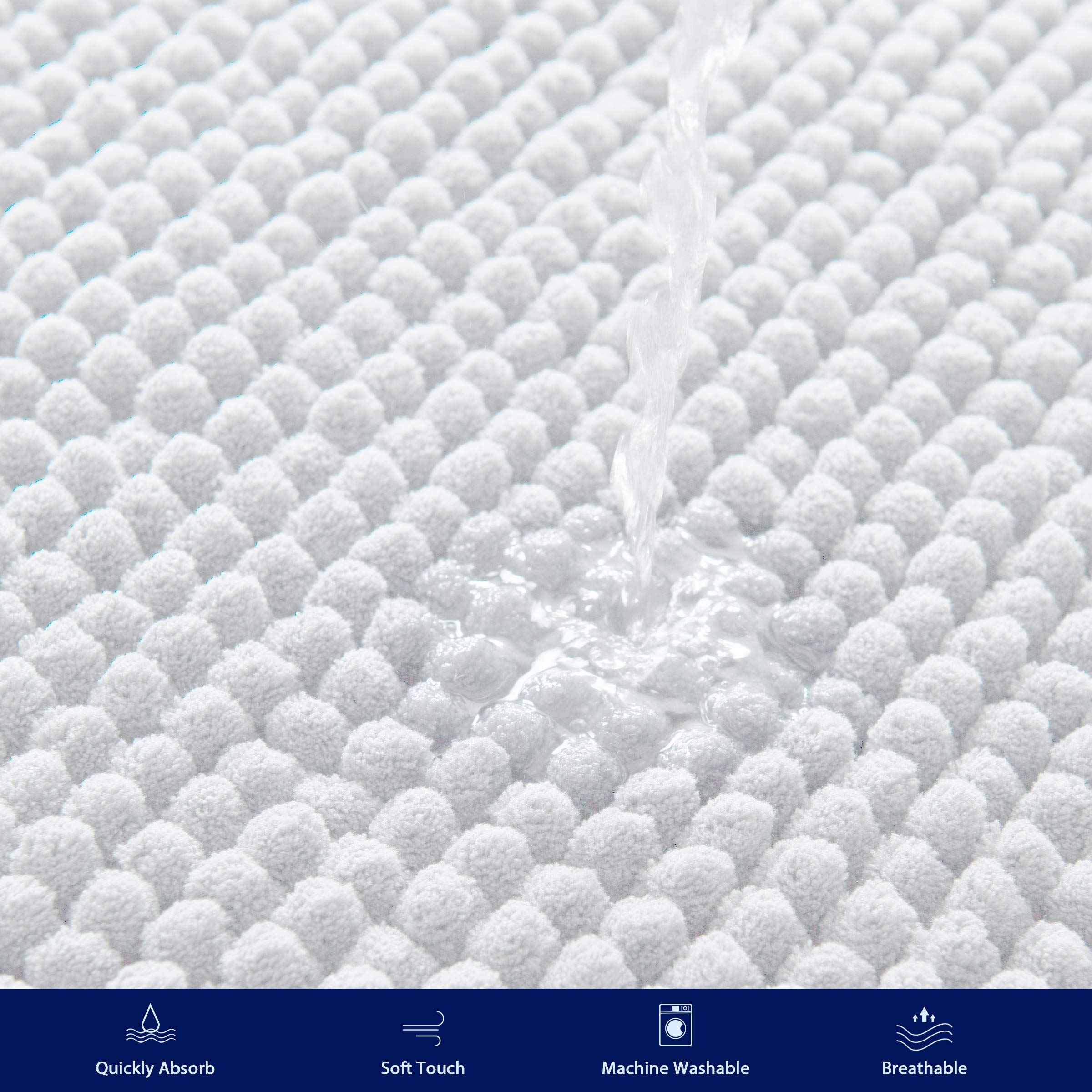 SUBRTEX Soft Chenille Bathroom Rug - Plush, Water Absorbent, Quick Dry Shower Mat (24x60 Inches, White) - Machine Washable for Bathroom, Shower & Vanity Use
