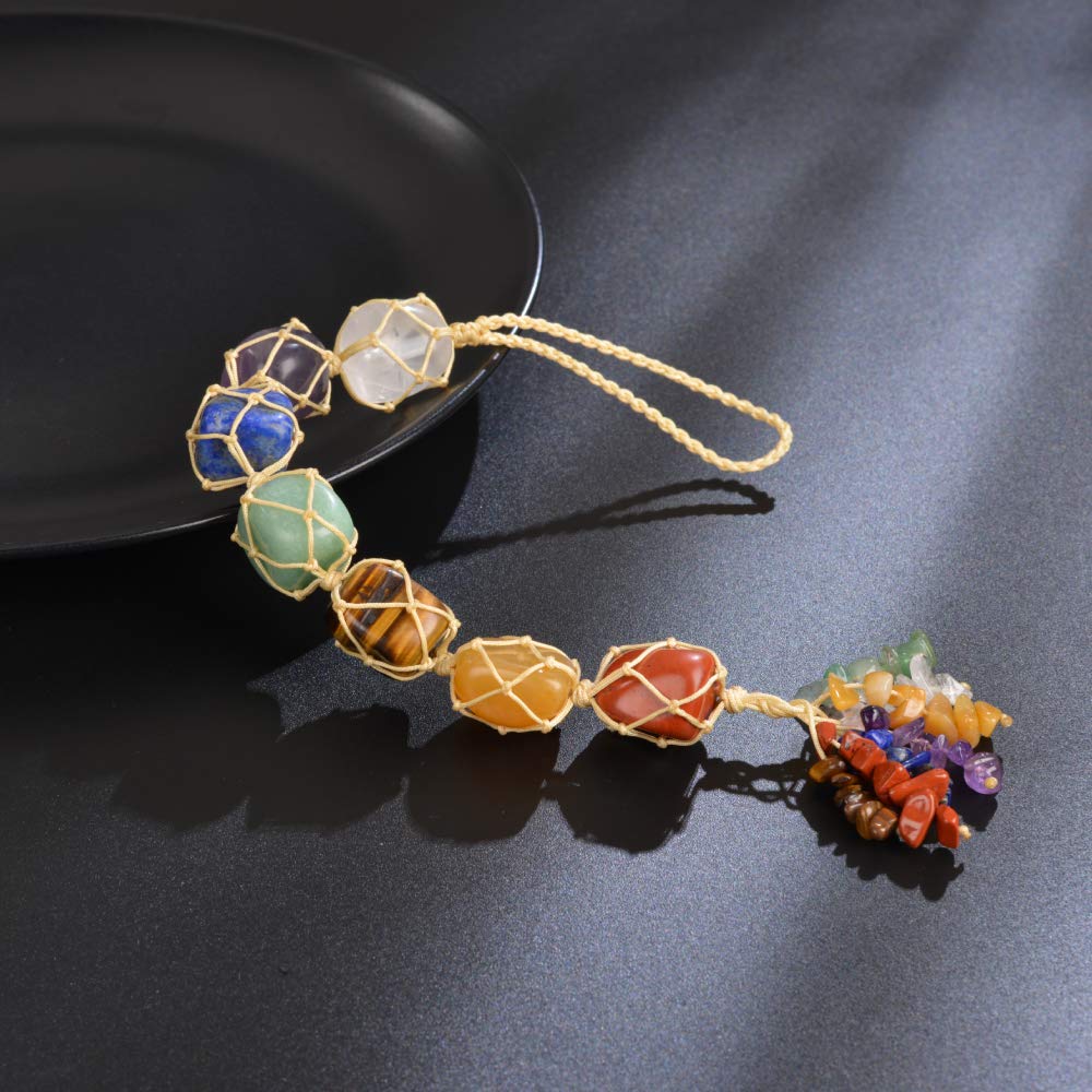 7 Chakra Healing Crystals Feng Shui Hanging Ornament - Car & Home Decor for Meditation, Window & Party Decoration - Enhance Positive Energy & Relaxation in Office, Bedroom or Yoga Space
