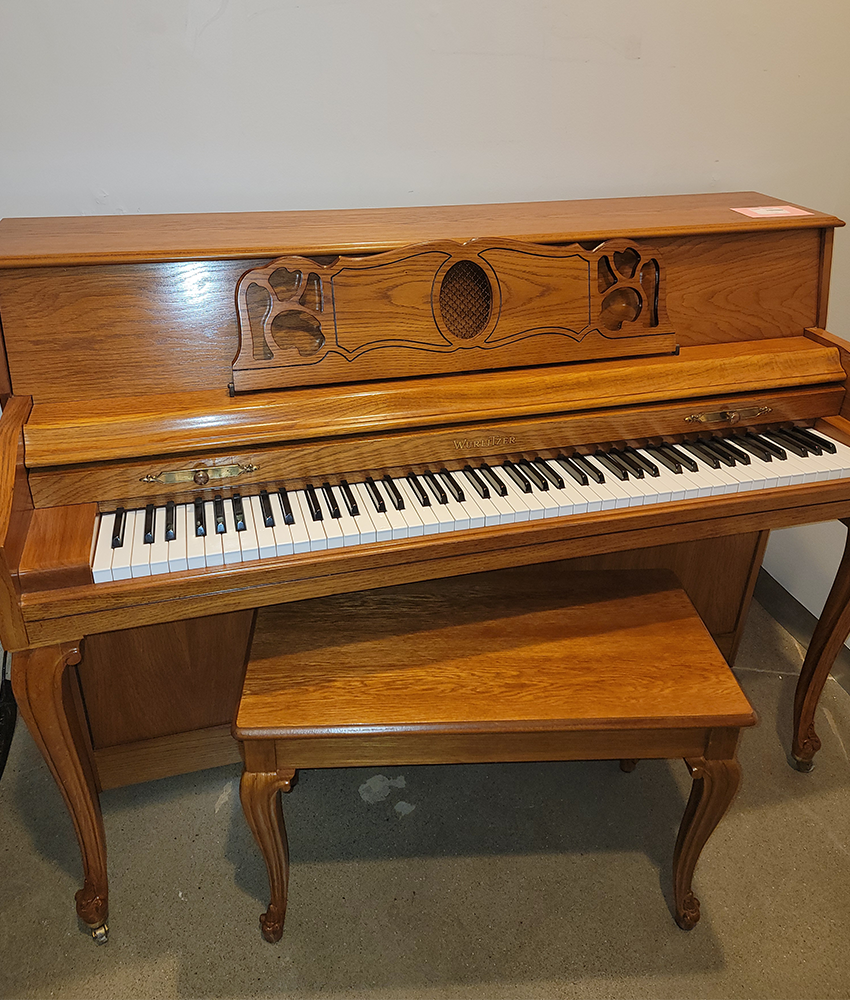 Vintage 1990 Wurlitzer Spinet Piano in Satin Oak Finish - Serial 2808180 | Used Classic Upright Piano for Home, Studio & Music Education
