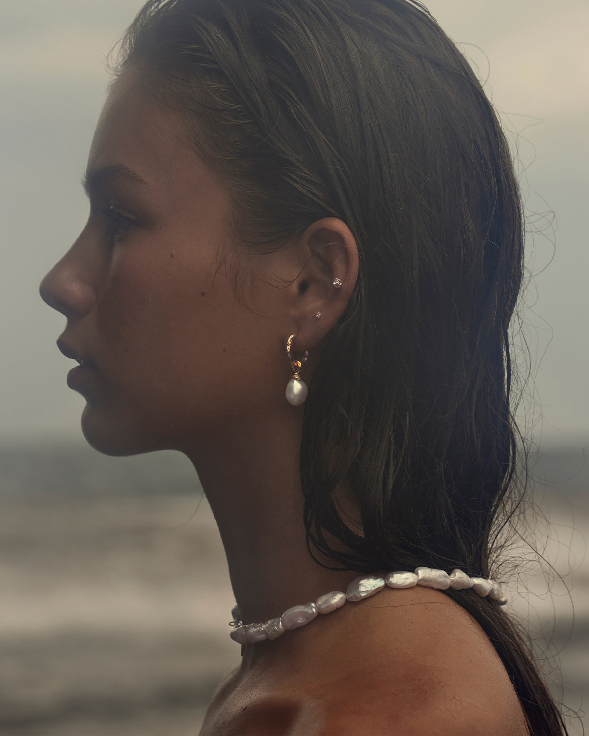 18K Gold Vermeil Whispers of Tranquility Pearl Hoop Earrings - Elegant Pearl Dangle Earrings for Women, Perfect for Weddings, Parties & Special Occasions