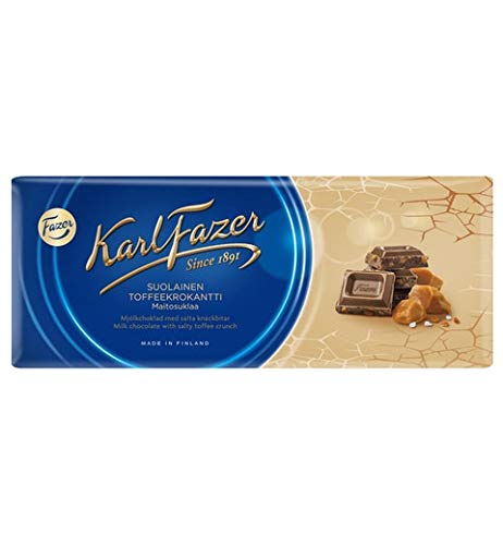 Fazer Karl Fazer Milk Chocolate with Salty Toffee Crunch - 10 Bars (200g Each) - Perfect for Gifts, Snacking & Dessert Toppings