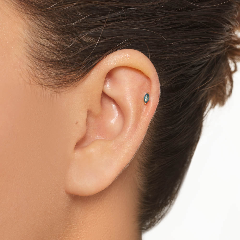 10k Gold Blue Topaz Marquise Helix Single Stud Earrings for Women - Perfect for Everyday Wear, Parties & Special Occasions