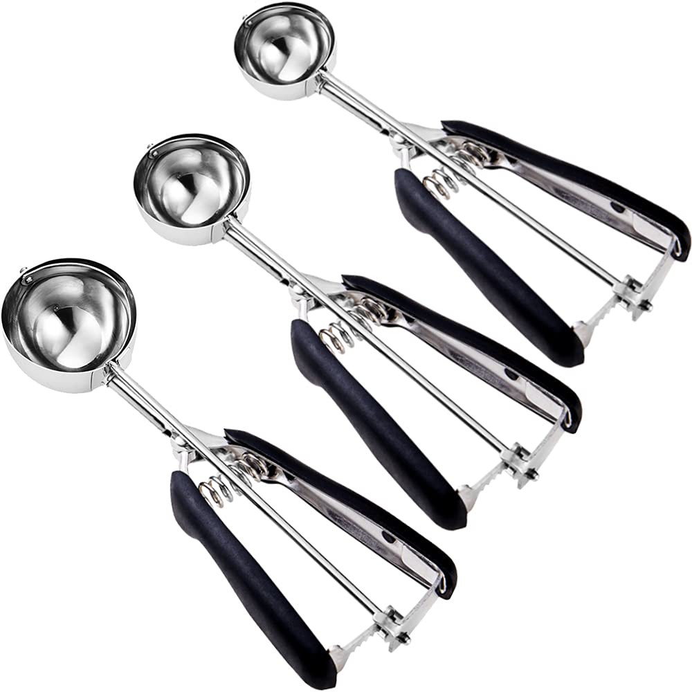 Stainless Steel Cookie Scoop Set - 3 Pack (#60, #40, #20 Sizes) for Baking Cookies, Cupcakes & Ice Cream | Non-Slip Grip | 18/8 Stainless Steel | Perfect for Home Bakers & Professional Chefs