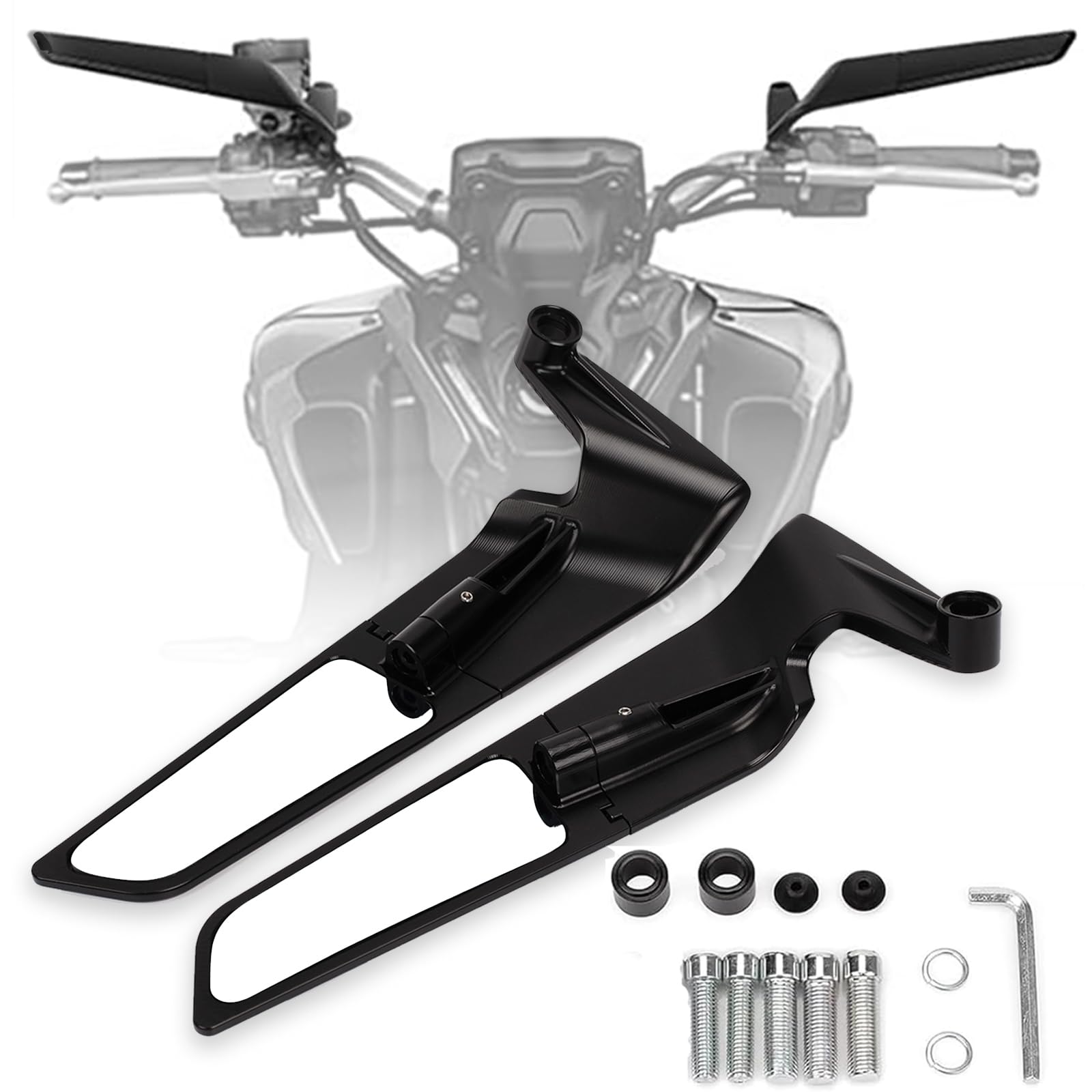 Adjustable Rotating Motorcycle Rear View Side Mirrors for Kawasaki Z400 Z650 Z900 & KTM 1290 Super Duke R Evo ABS 390 Duke - Stealth Wind Wing Design for Enhanced Visibility and Safety on Street Bikes (Perfect for Urban Commuting and Highway Riding)