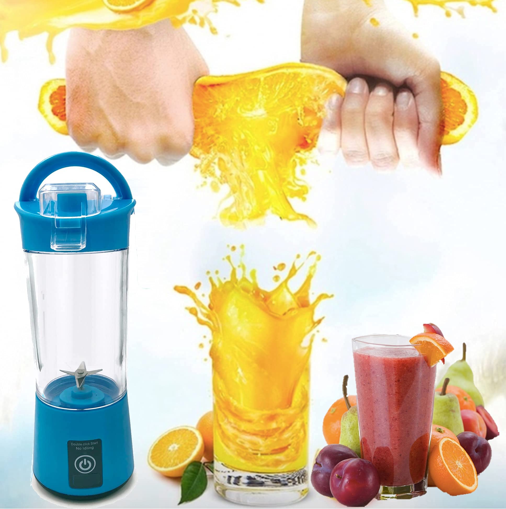 Portable Personal Blender with 6 Blades - 300W Powerful Rechargeable Smoothie Maker for Shakes, Margaritas & Baby Food - Compact Travel Blender for Home, Office, Gym & Outdoor Use (Blue) - Perfect Holiday Gift 2021