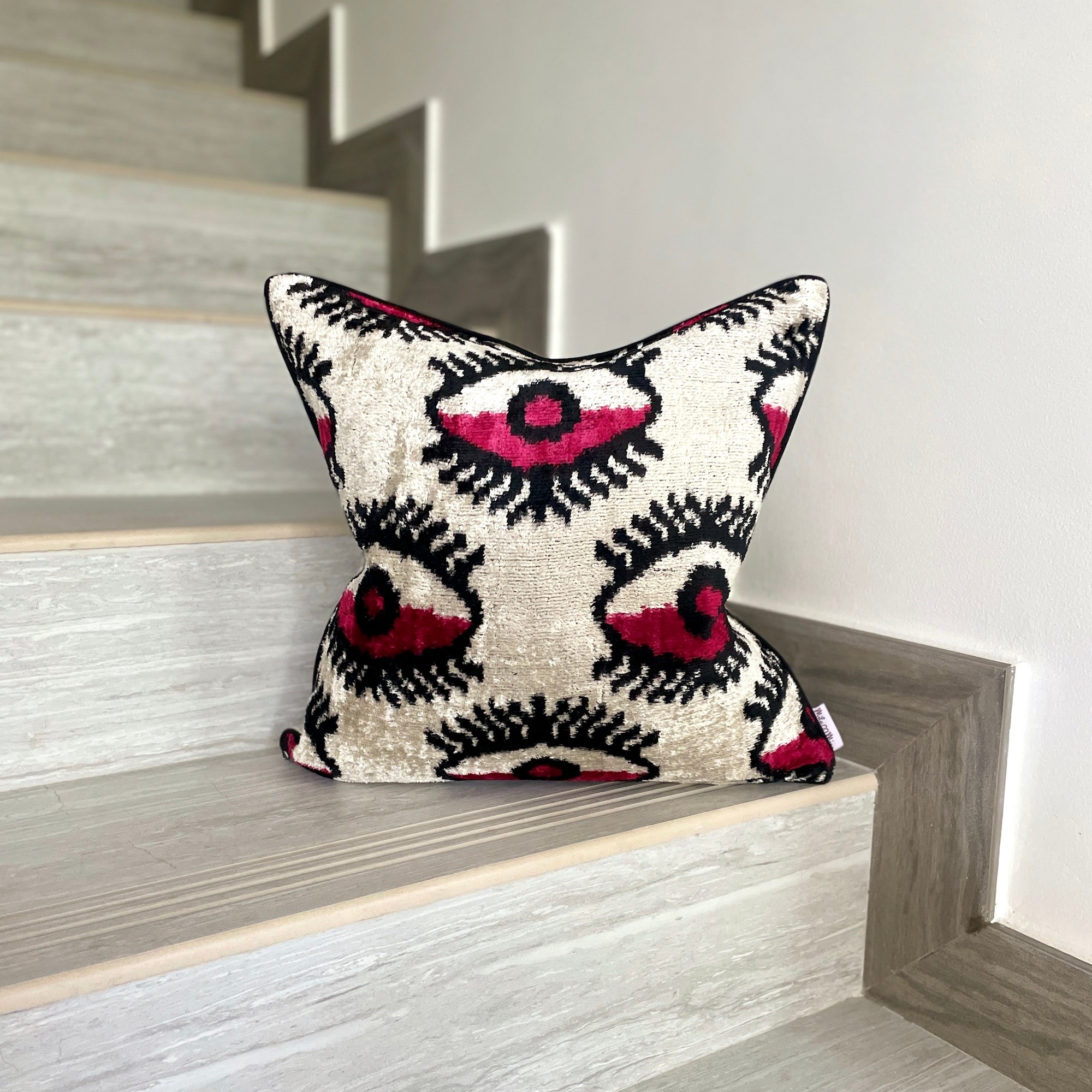Luxury Velvet Ikat Cushion Cover - Boho Chic Decorative Throw Pillow Case for Sofa, Bed & Home Decor - Perfect for Living Room, Bedroom & Nursery Accents