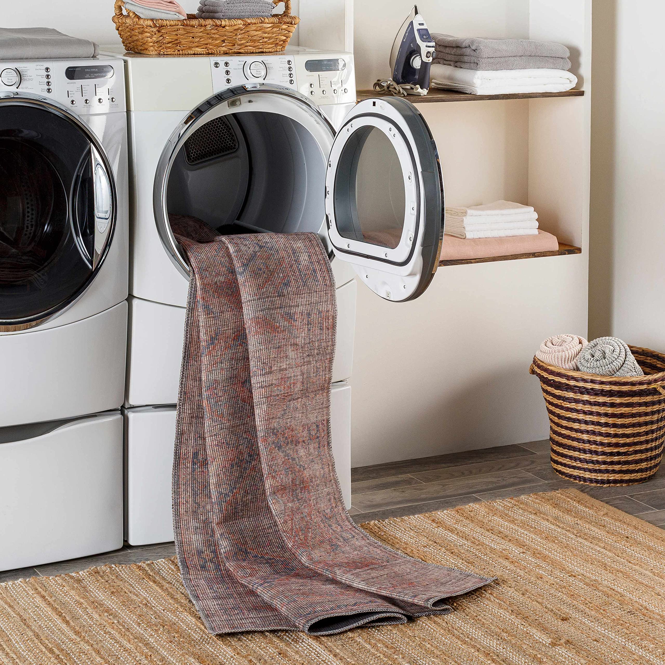 Hauteloom Mayantoc Machine Washable Area Rug - Traditional Design in Navy, Rust, Peach - 6'7