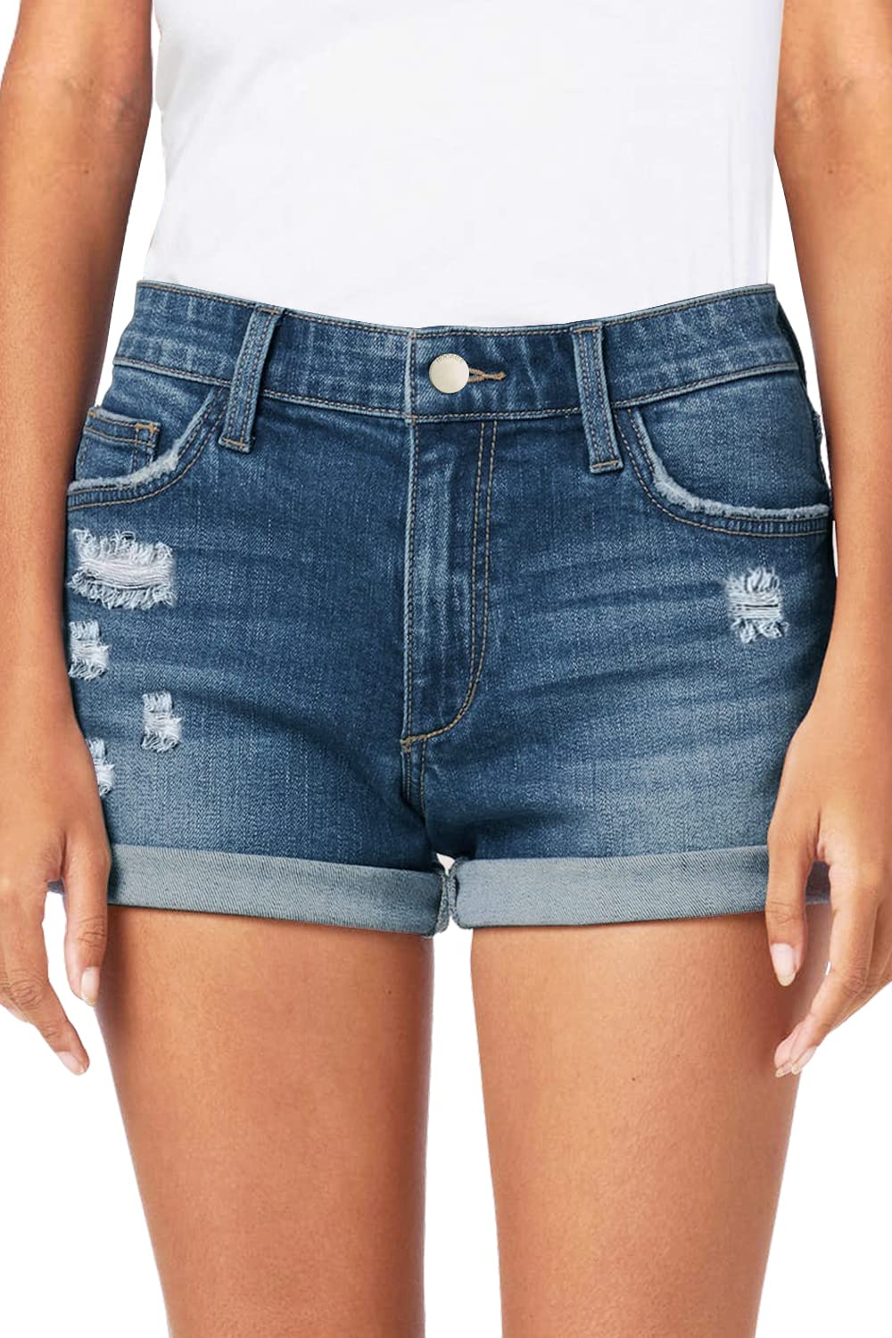 HOCAIES Women's Denim Shorts - Mid Rise Folded Hem Jean Shorts for Juniors & Women | Casual Summer Outfits, Beach Wear & Everyday Comfort