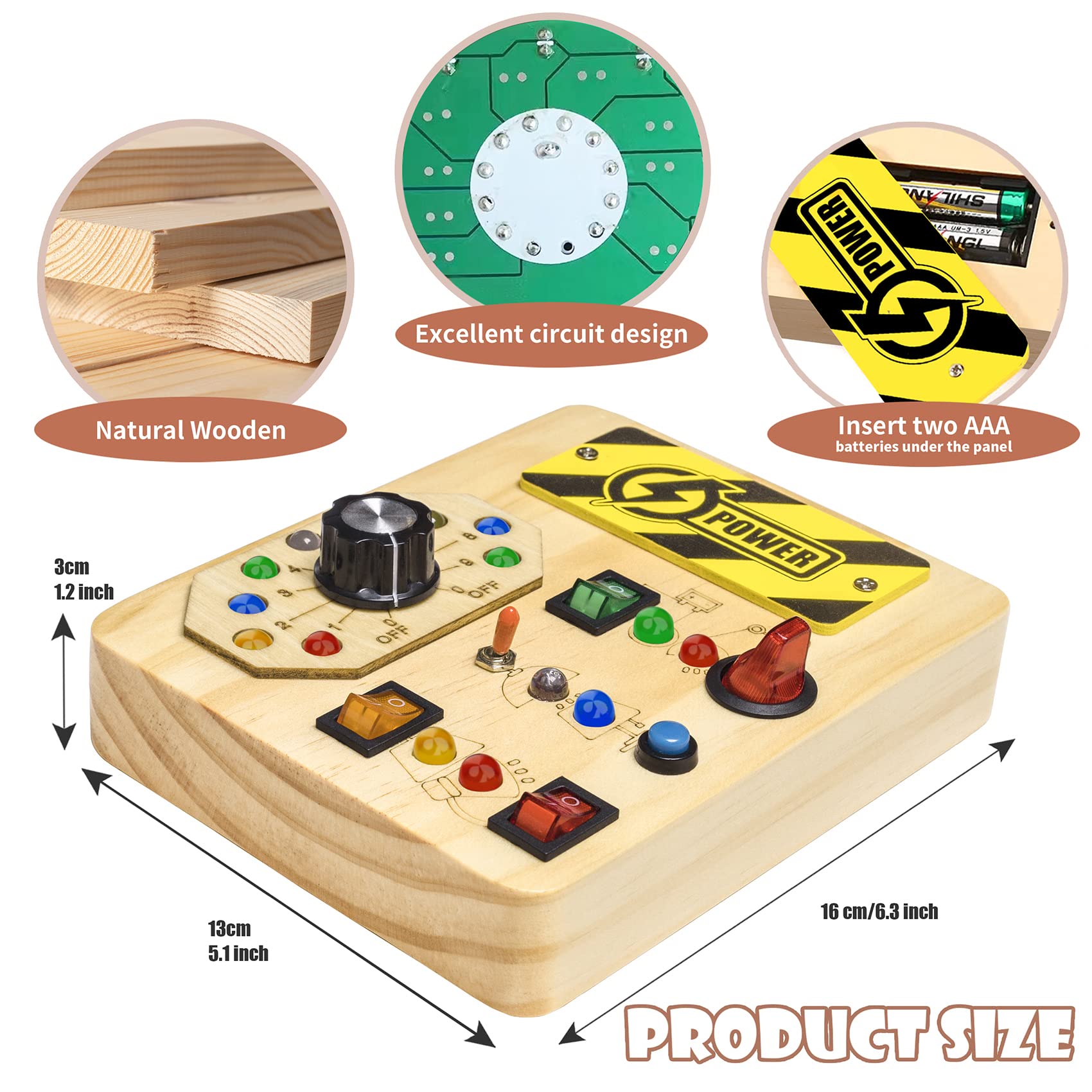 **Montessori Wooden Busy Board Toy with LED Light Switch - Sensory Activity Board for Toddlers 3+ Years - Travel & Learning Toy for Boys & Girls - Perfect Gift for Preschool Kids (Home, Car, Airplane Play)**