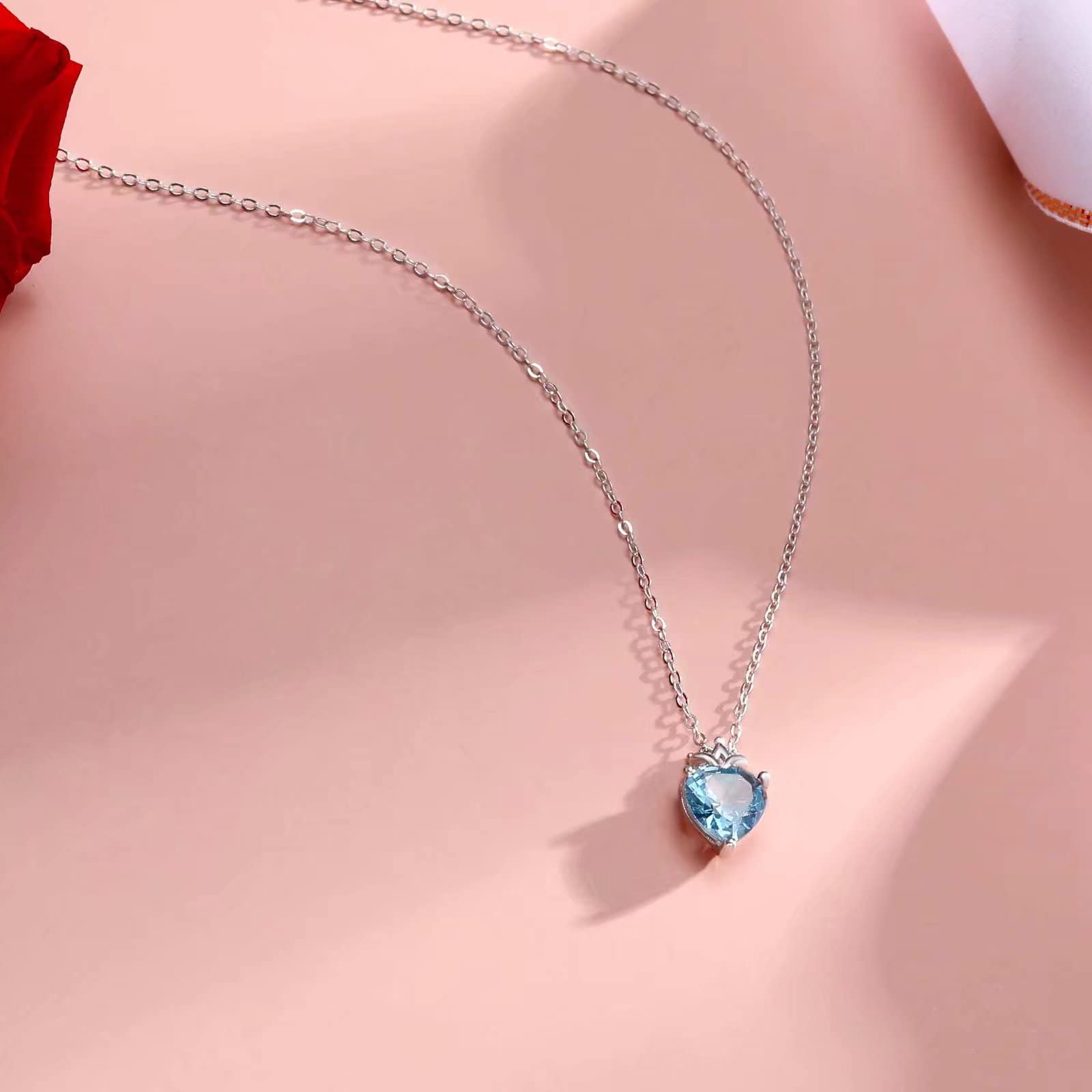 925 Sterling Silver Birthstone Heart Pendant Necklace with Crown & Cubic Zirconia - Elegant Princess Queen Jewelry for Women | Perfect Birthday Gift, Anniversary Present & Everyday Wear