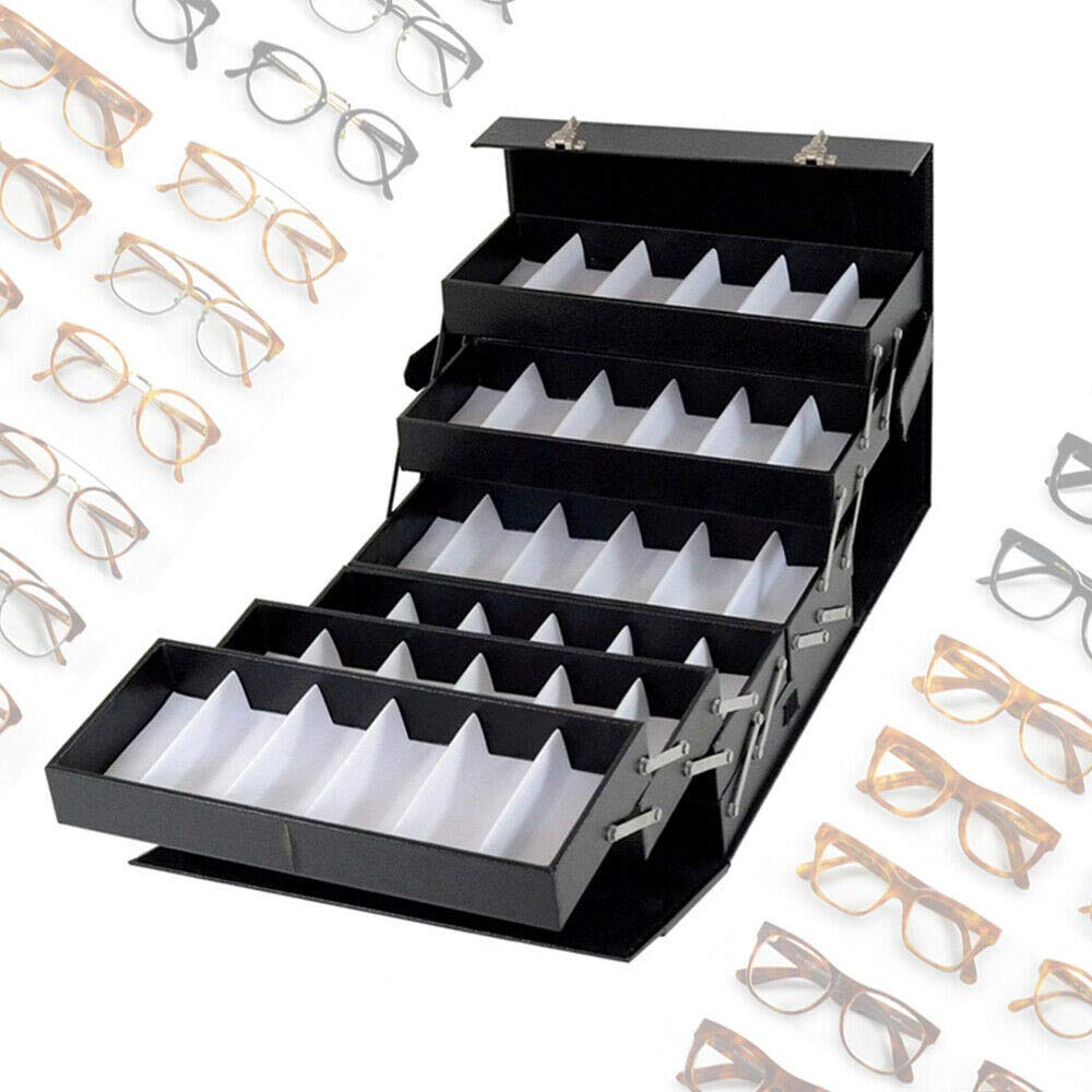 48-Slot Sunglasses Organizer Box - Eyeglasses & Jewelry Storage Case with Drawers - Perfect for Home, Office, and Retail Display