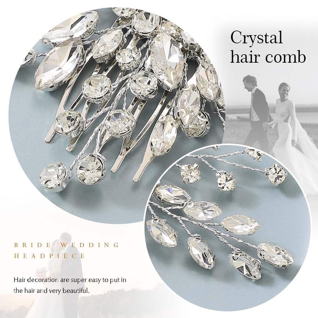 Elegant Silver Crystal Bridal Hair Comb with Rhinestones – Wedding Hair Accessories for Women & Girls – Perfect for Brides, Bridesmaids, and Special Occasions