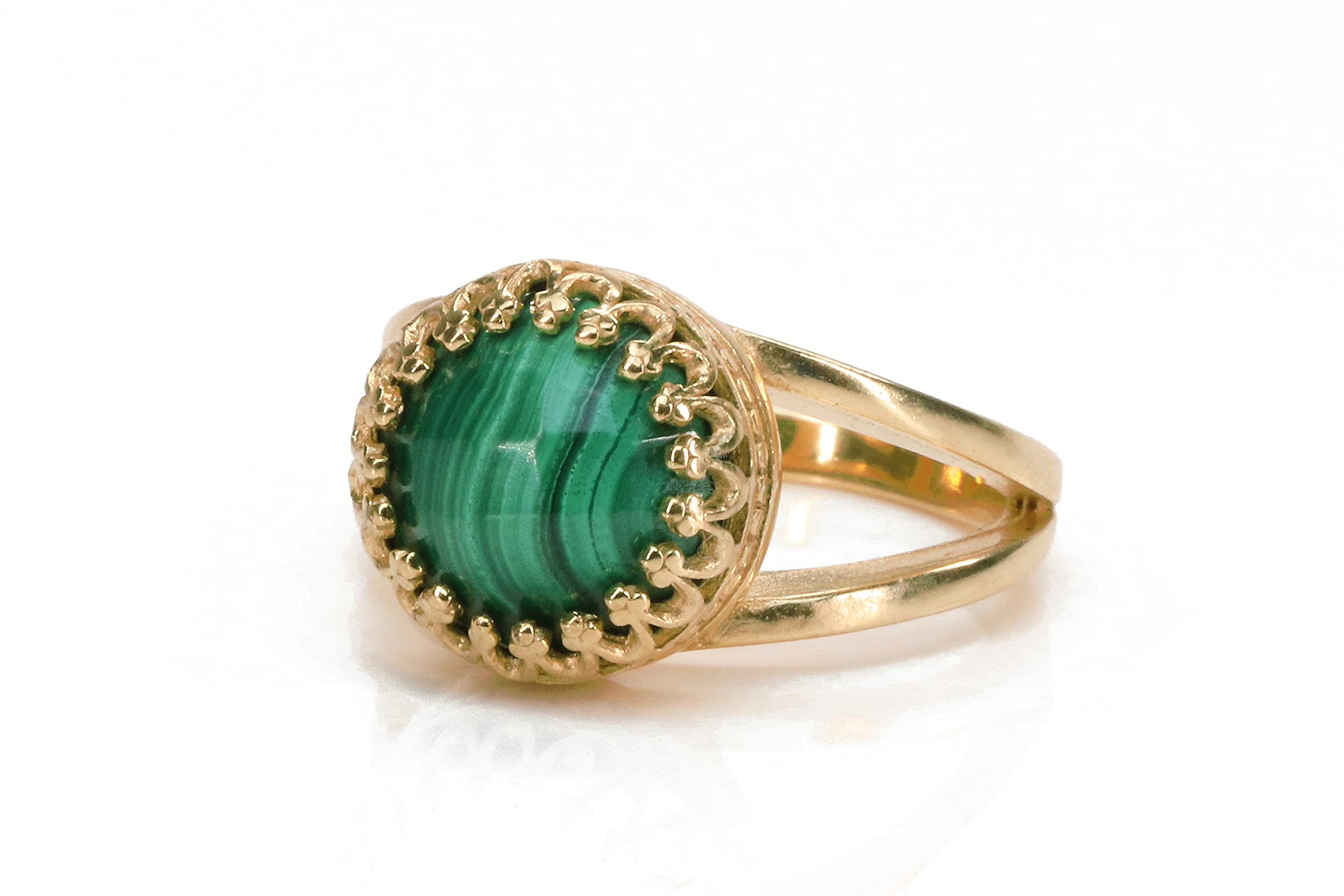 14k Rose Gold Filled Malachite Gemstone Ring for Women - Handmade Anemone Jewelry, Elegant Birthstone Ring for Birthdays, Anniversaries & Everyday Wear - Perfect Gift for Her, Boho Chic Style Jewelry for Casual Outfits & Special Occasions