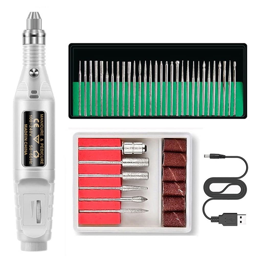 Professional HDYS Electric Nail Drill Machine Kit - Cordless Nail File & E-File for Acrylic, Gel Nails & Manicures | Portable Nail Art Tool for Salon & Home Use | Perfect for Nail Extensions, Polish Removal & Shaping (White)