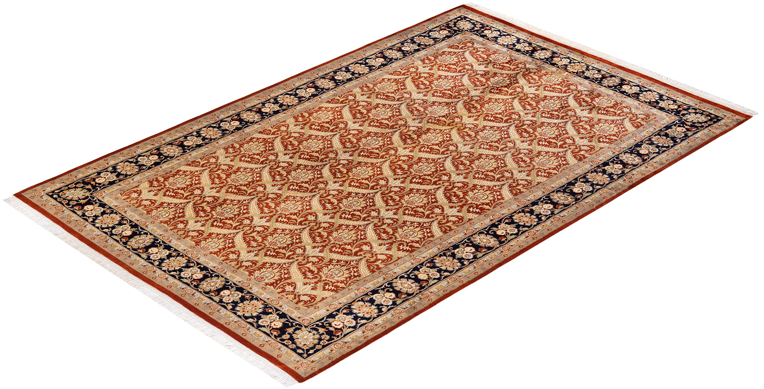 Handmade Wool Oriental Mogul Orange 6x9 Area Rug - Traditional Hand-Knotted Design for Living Room, Bedroom & Dining Room Decor