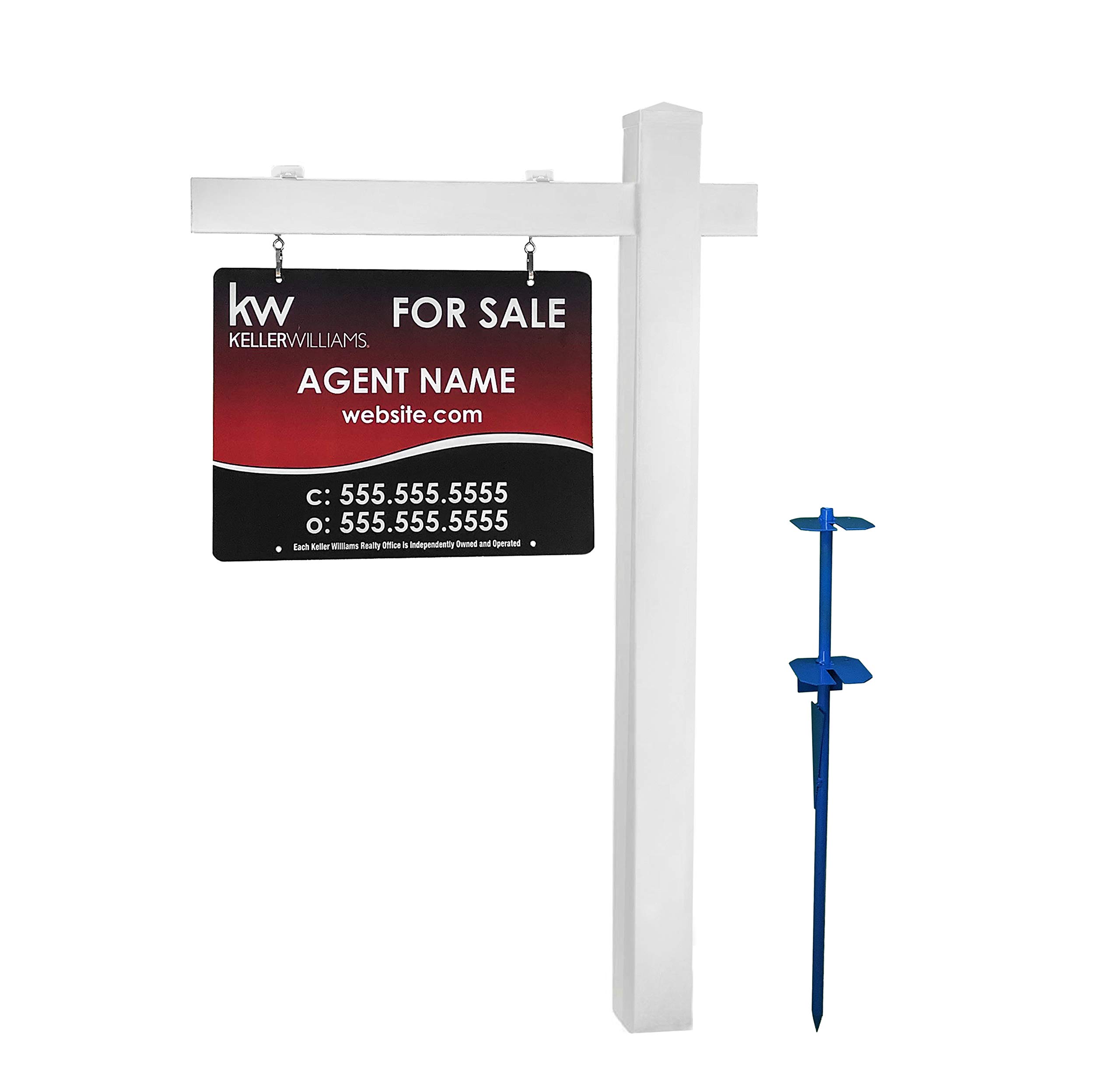 5ft Tall Professional White Vinyl Real Estate Sign Post - Durable Realtor Yard Sign for Open House, Home for Sale & Property Listings - Perfect for Residential, Commercial & Land Sale Advertising