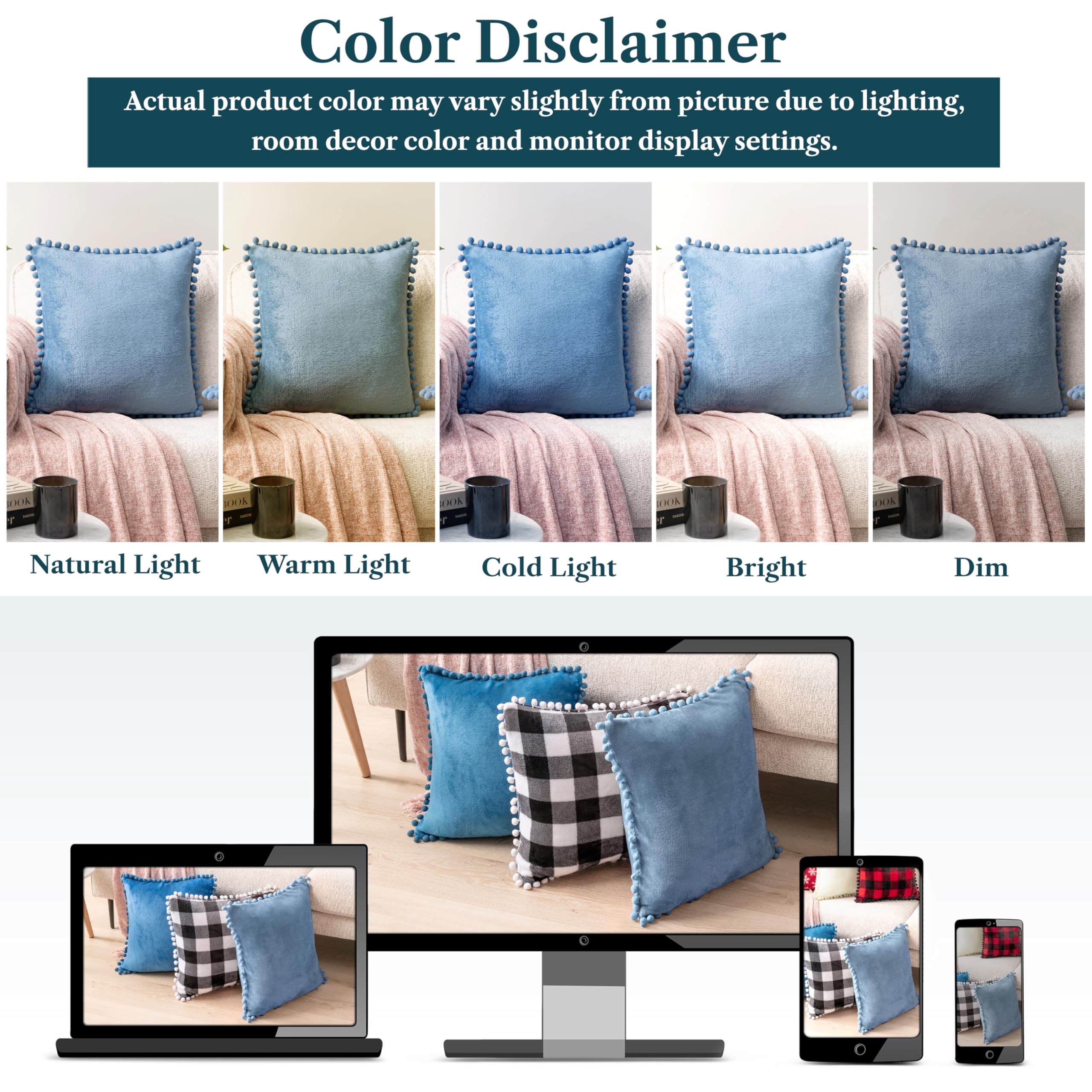 PAVILIA 20x20 Dusty Blue Velvet Throw Pillow Covers Set of 2 - Soft Euro Plush Pom Pom Decorative Cushion Covers for Sofa, Couch & Bed - Perfect for Living Room, Bedroom Aesthetic & Home Decor