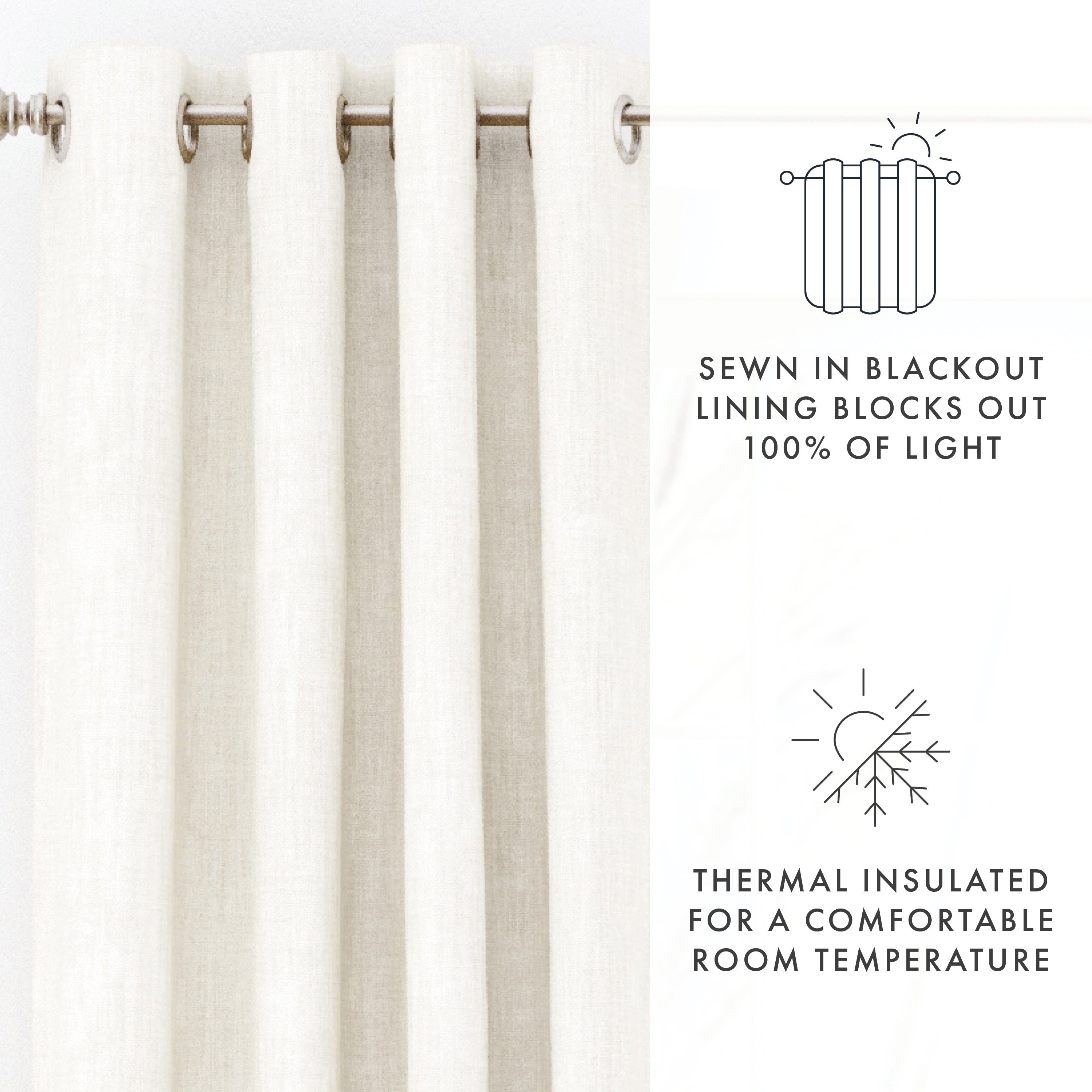 100% Blackout Linen Blend Grommet Curtains for Bedroom & Living Room - Noise Reducing & Thermal Insulated Window Drapes for Home, Office, and Nursery