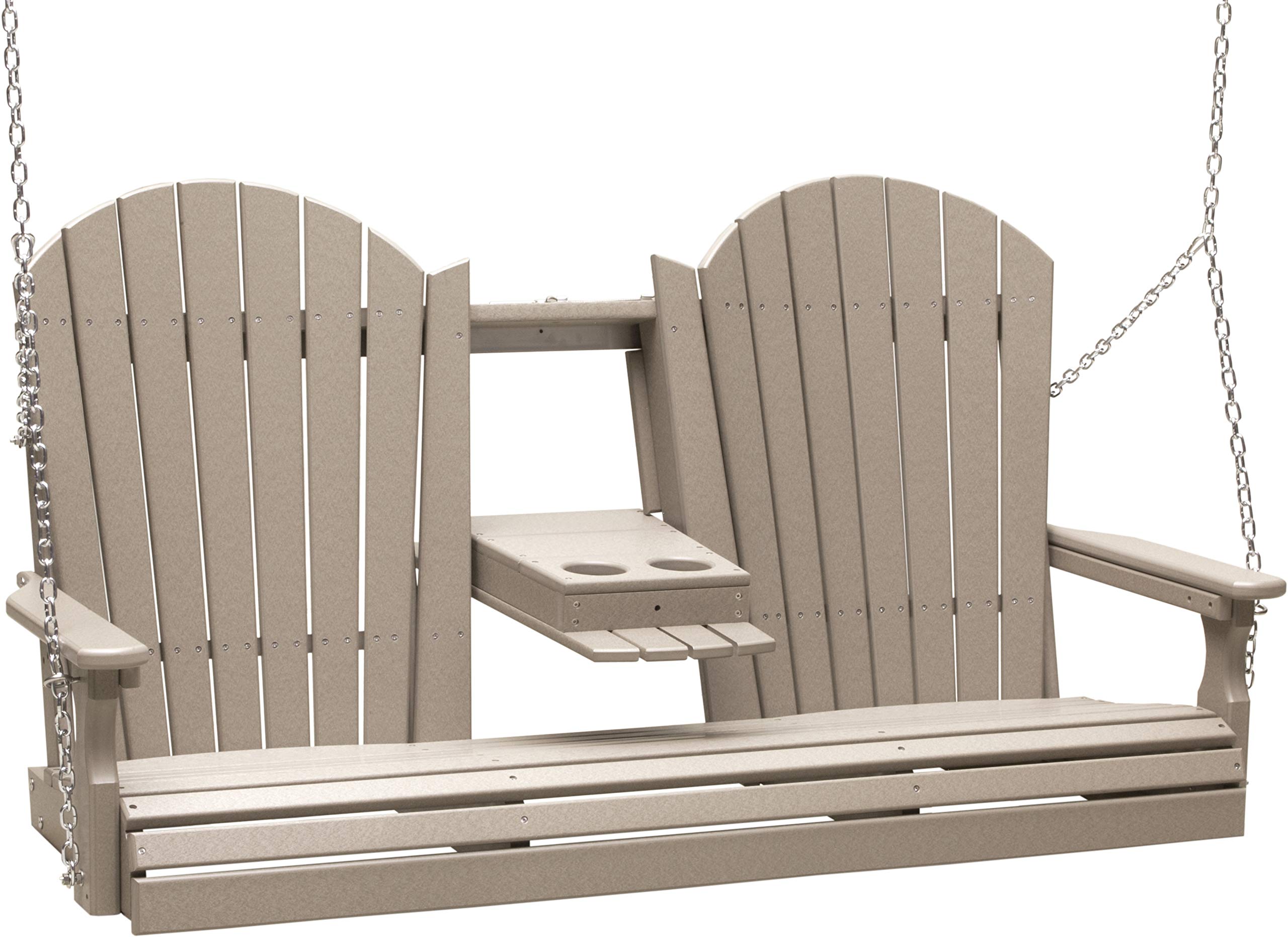 **LuxCraft 5' Adirondack Hanging Porch Swing with Flip Down Console - Outdoor Patio Swing, Front Porch Swing & Weather-Resistant Swing Bench (Weatherwood) - Perfect for Relaxing on Porch, Deck, or Garden**