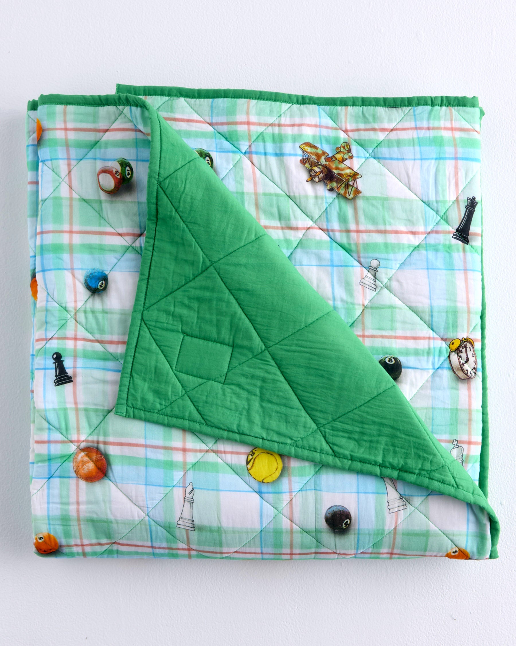Kip&Co x Eleventh Hour Snookered Tartan Organic Cotton Quilted Kids Bedspread - Soft & Breathable Nursery Blanket for Boys & Girls - Perfect for Cribs, Toddler Beds & Cozy Naptime