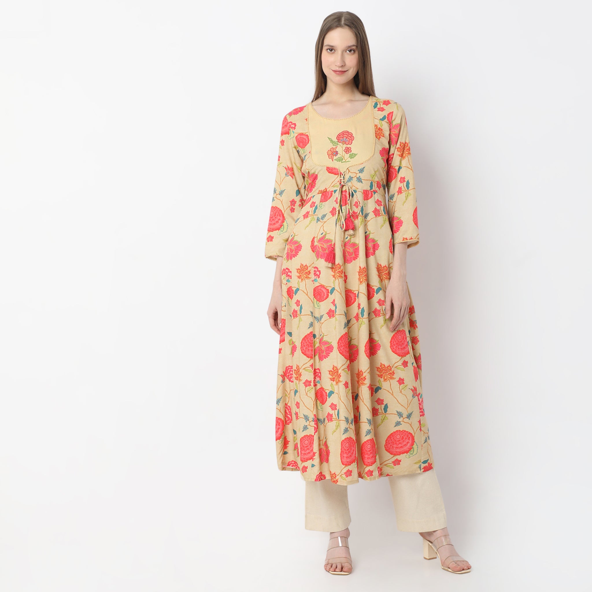 Stylish All Over Floral Print Gathered Kurta with Mock Jacket - Boho Chic Women's Tunic Top for Casual Wear, Festivals & Ethnic Outfits