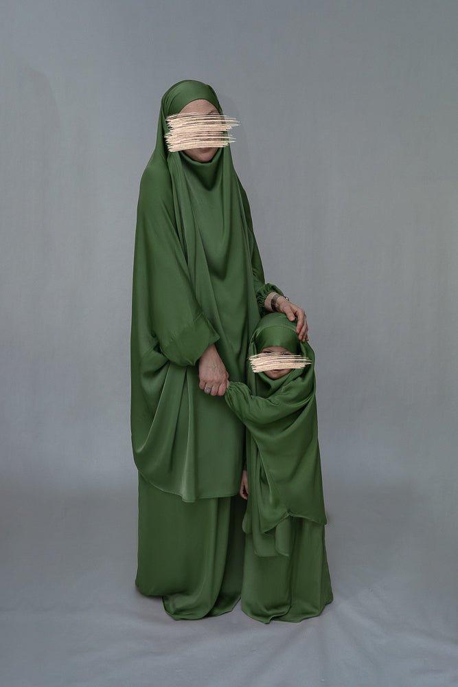 Army Green Adult Prayer Gown - Modest Islamic Dress from Mommy and Me Khimar Collection - Perfect for Daily Prayers, Mosque Visits & Special Occasions