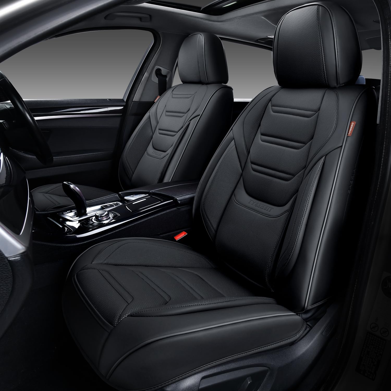 Premium Leather Car Seat Covers Front Pair - Breathable, Waterproof & Airbag Compatible Universal Fit for Cars, Trucks, SUVs, Sedans | Lumbar Support & All-Season Protection | Ideal for Commuting, Road Trips & Daily Driving (Black)