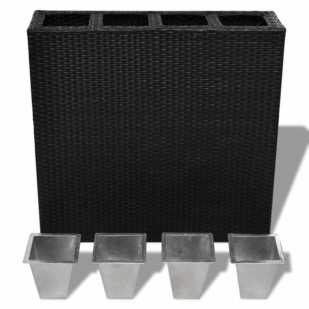 Galvanized Metal Raised Garden Bed Planter with 4 Pots - Durable Poly Rattan Black Outdoor Planter Box for Vegetables, Herbs & Flowers - Perfect for Patio, Backyard & Urban Gardening
